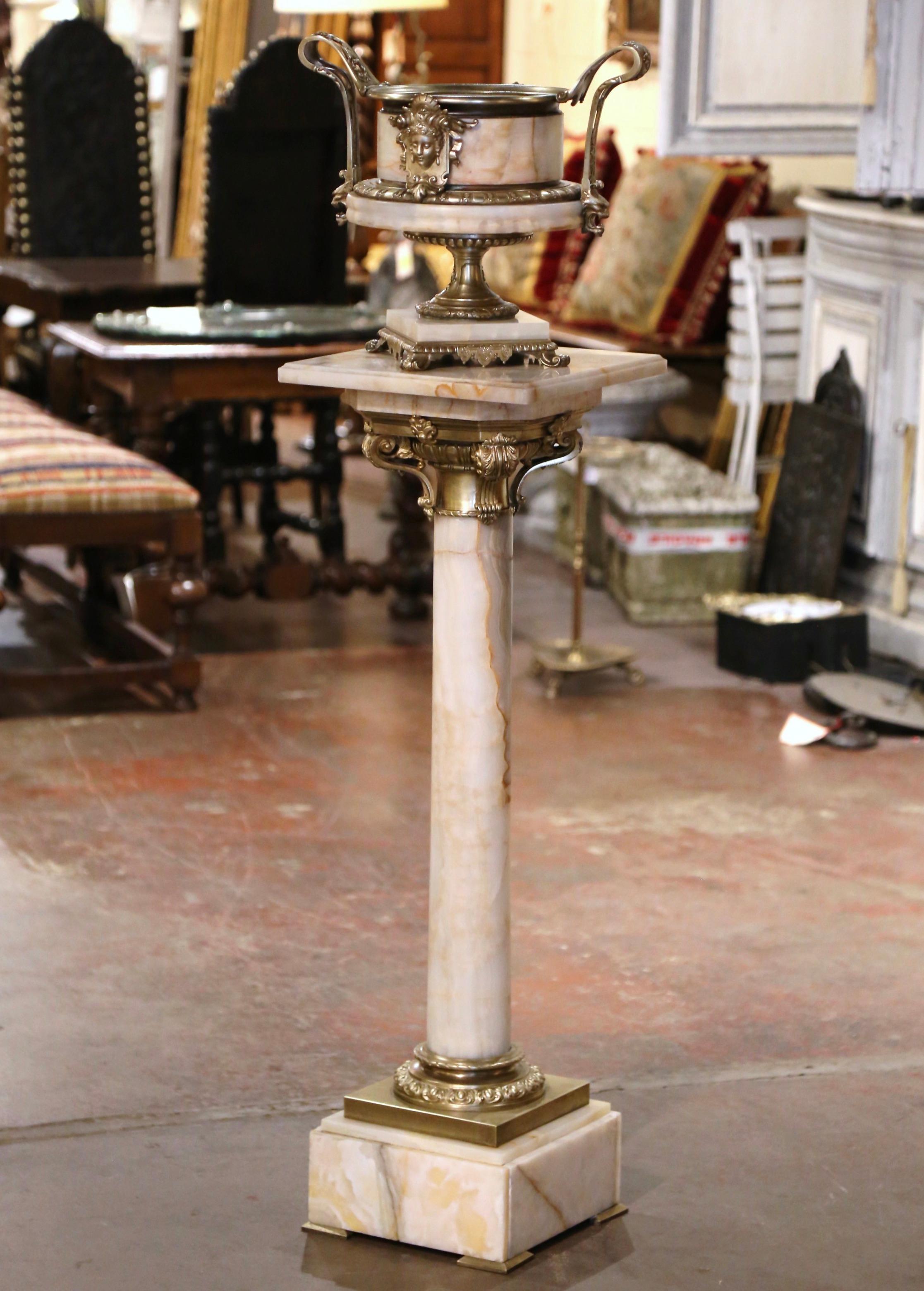 18th Century French Marble and Bronze Dore Pedestal Table with Matching Planter 1
