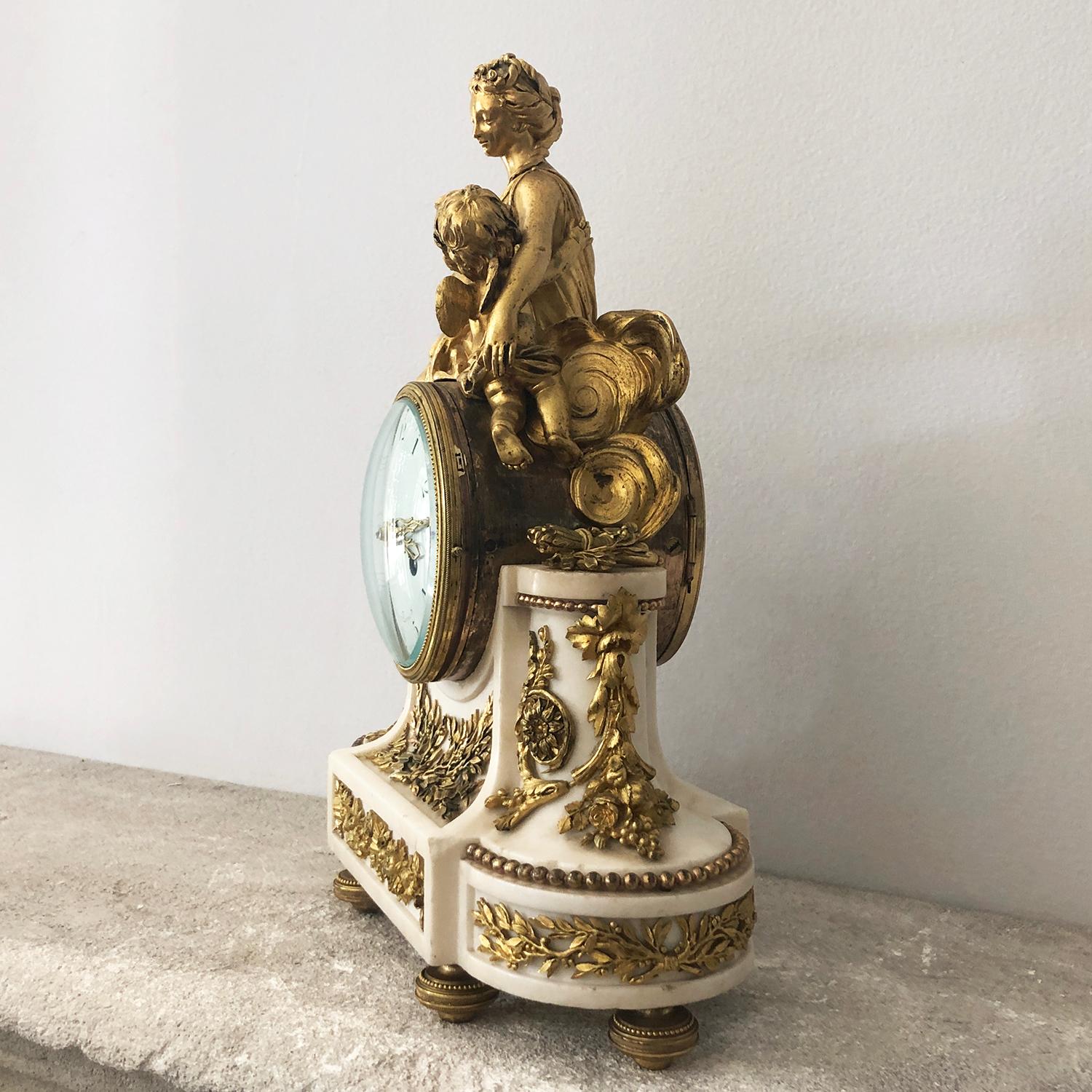 Gilt 18th Century French Marble, Gilded Bronze Clock by Jean-Baptiste-André Furet