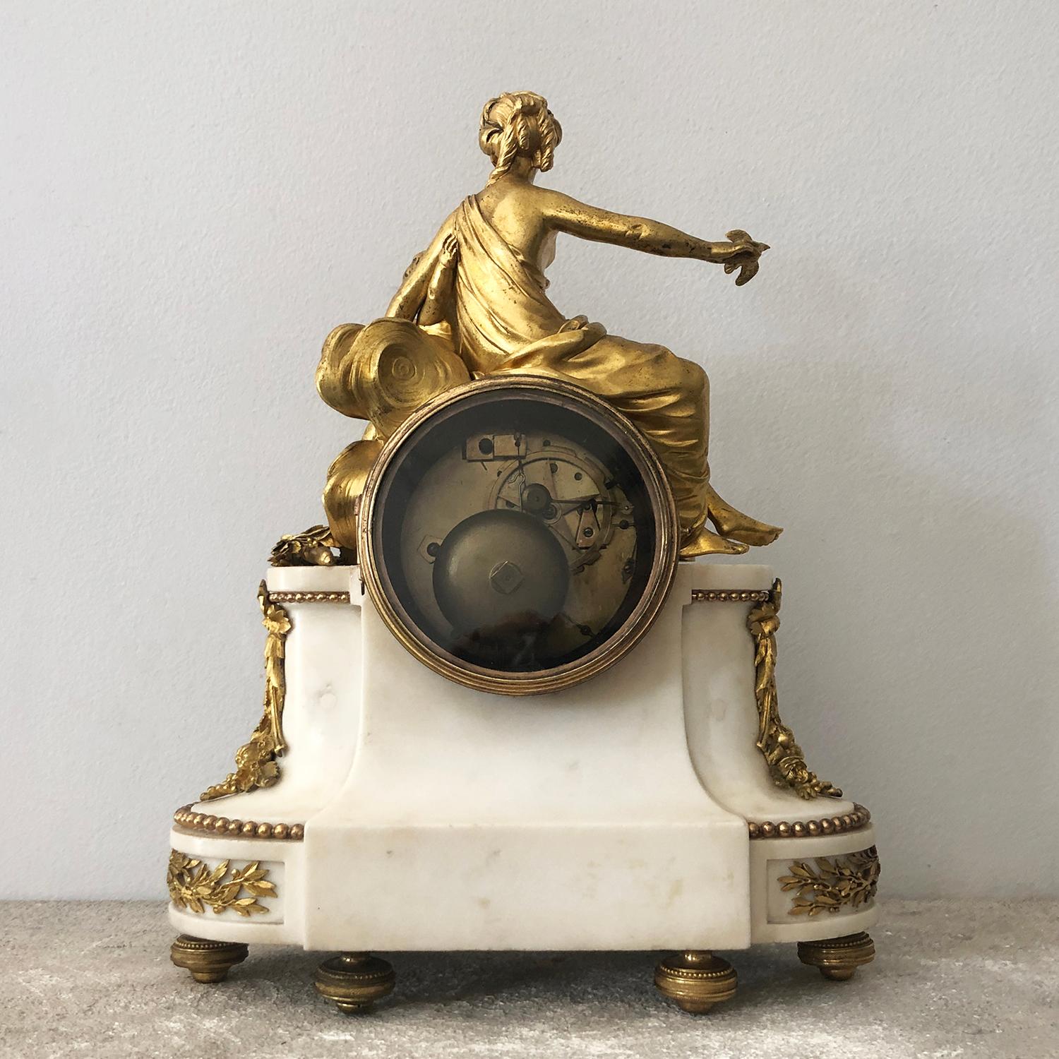 18th Century French Marble, Gilded Bronze Clock by Jean-Baptiste-André Furet In Good Condition In West Palm Beach, FL