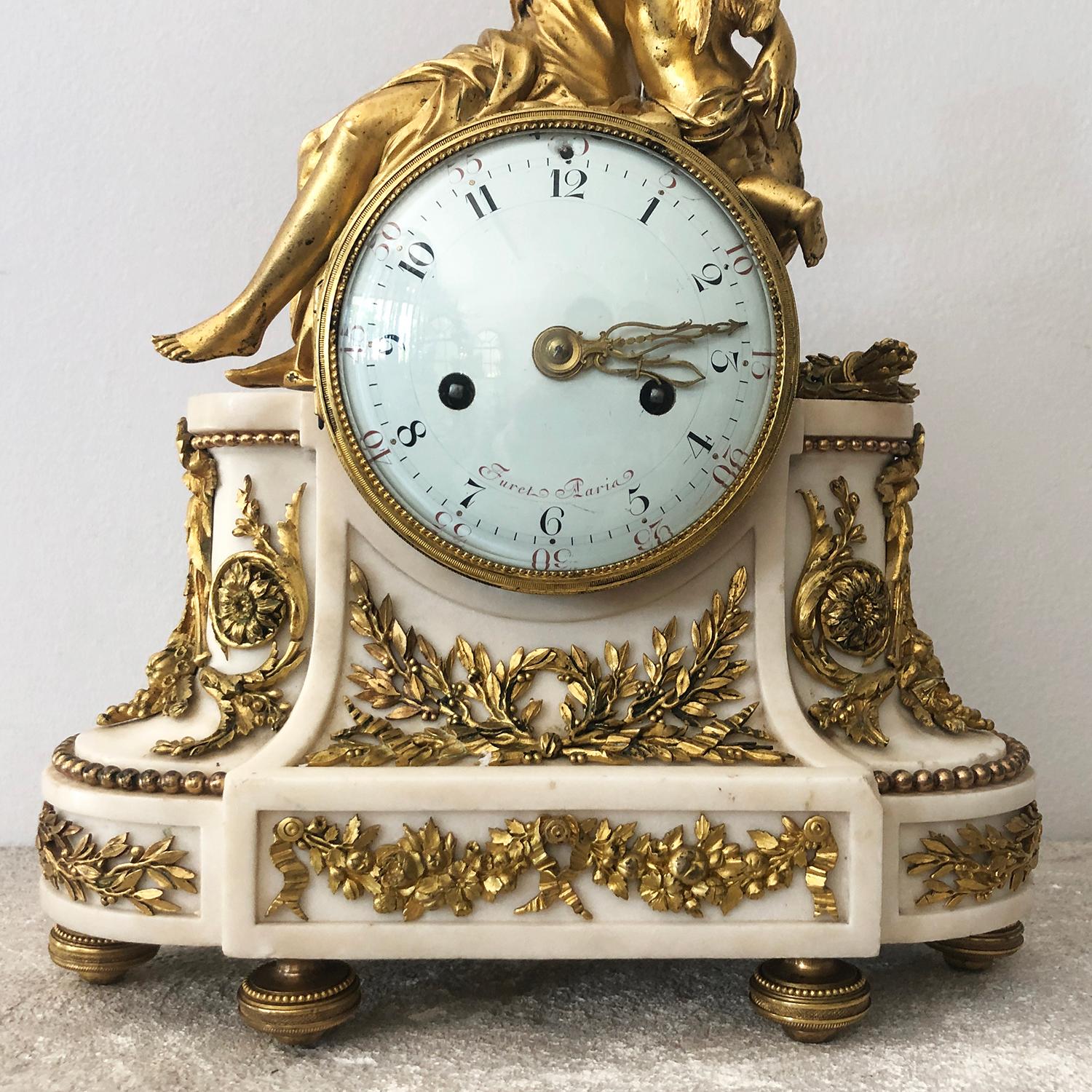 Metal 18th Century French Marble, Gilded Bronze Clock by Jean-Baptiste-André Furet