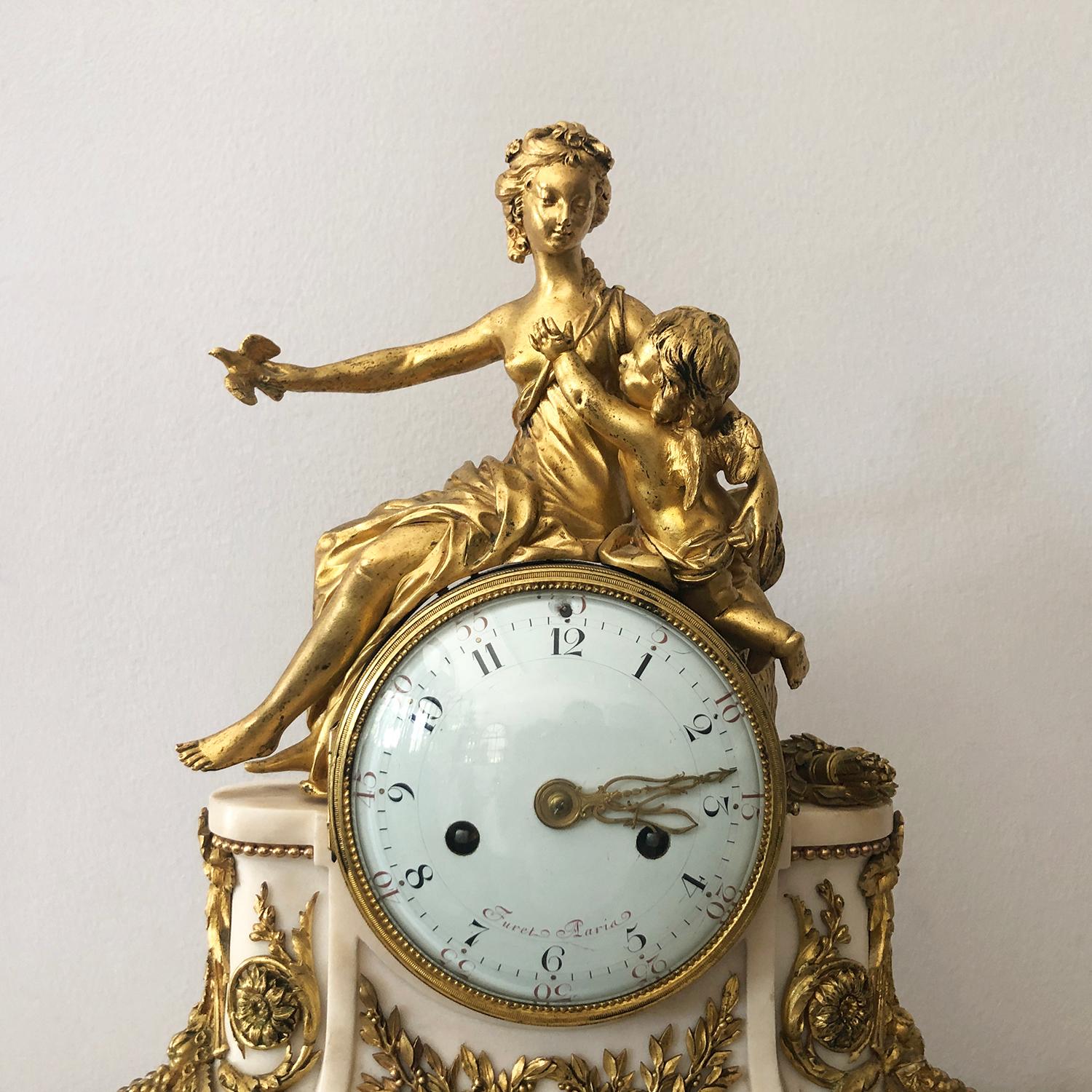 18th Century French Marble, Gilded Bronze Clock by Jean-Baptiste-André Furet 1