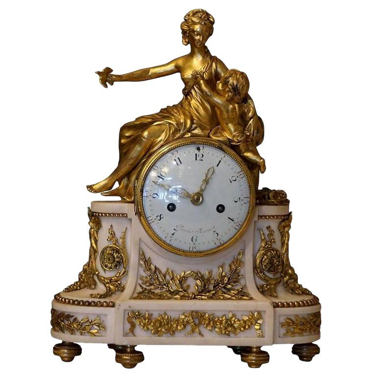 18th Century French Marble, Gilded Bronze Clock by Jean-Baptiste-André Furet
