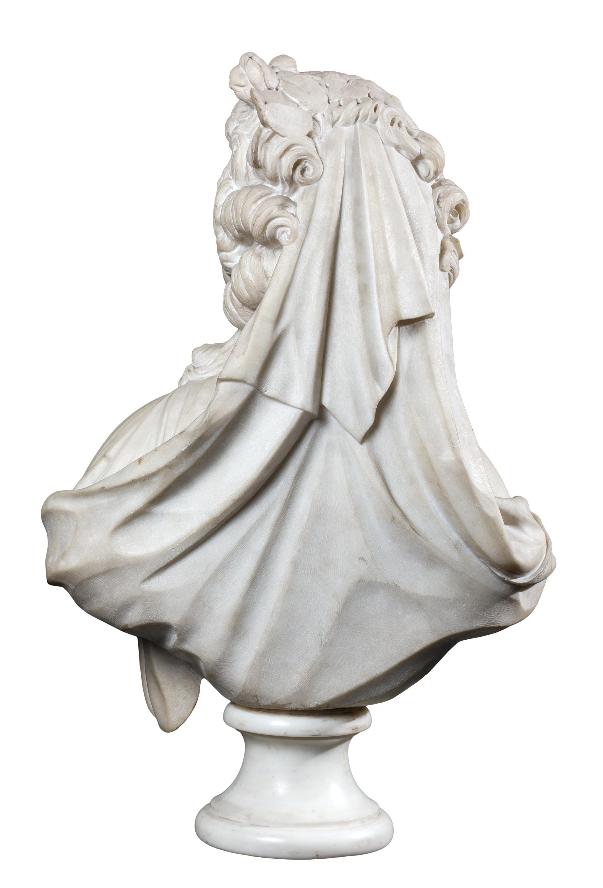 Français Buste de danseuse Marie-Madeleine Guimard, sculpture française en marbre du 18ème siècle en vente