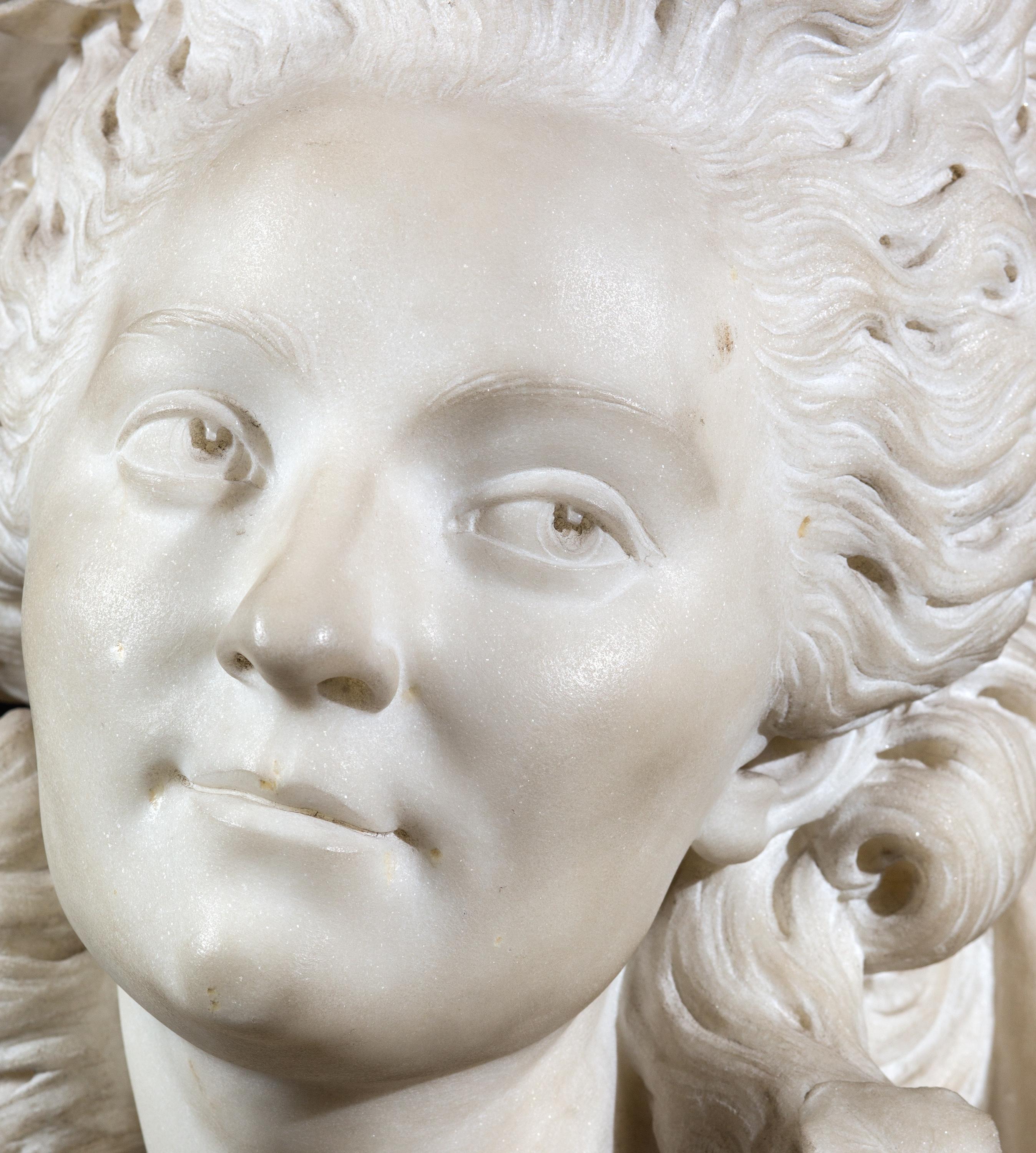 Buste de danseuse Marie-Madeleine Guimard, sculpture française en marbre du 18ème siècle Bon état - En vente à Madrid, ES