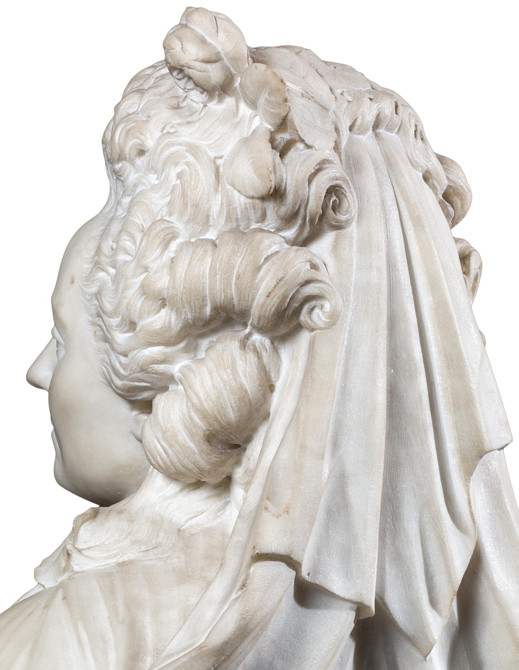 Buste de danseuse Marie-Madeleine Guimard, sculpture française en marbre du 18ème siècle en vente 1