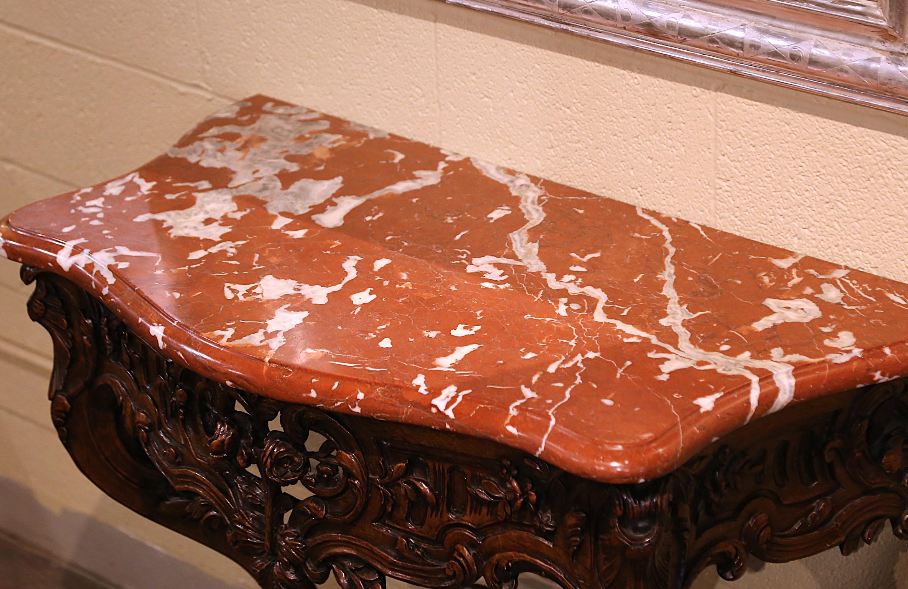 Louis XV 18th Century French Marble Top Carved Walnut Console Table from Provence For Sale