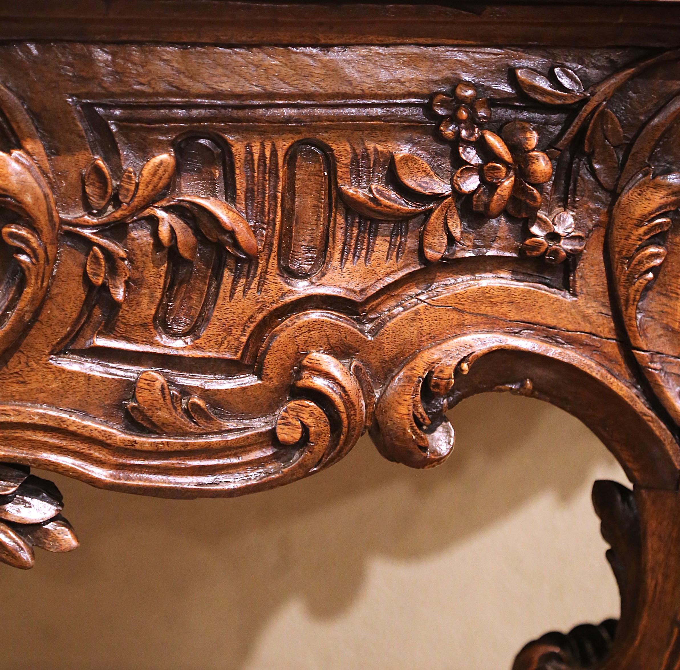 18th Century French Marble Top Carved Walnut Console Table from Provence For Sale 3