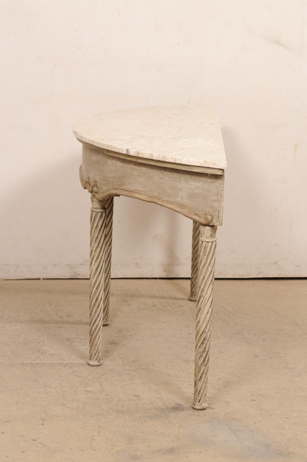 18th Century French Marble Top Console w/Spiral Carved Legs, Oblong Demi-Shaped For Sale 6