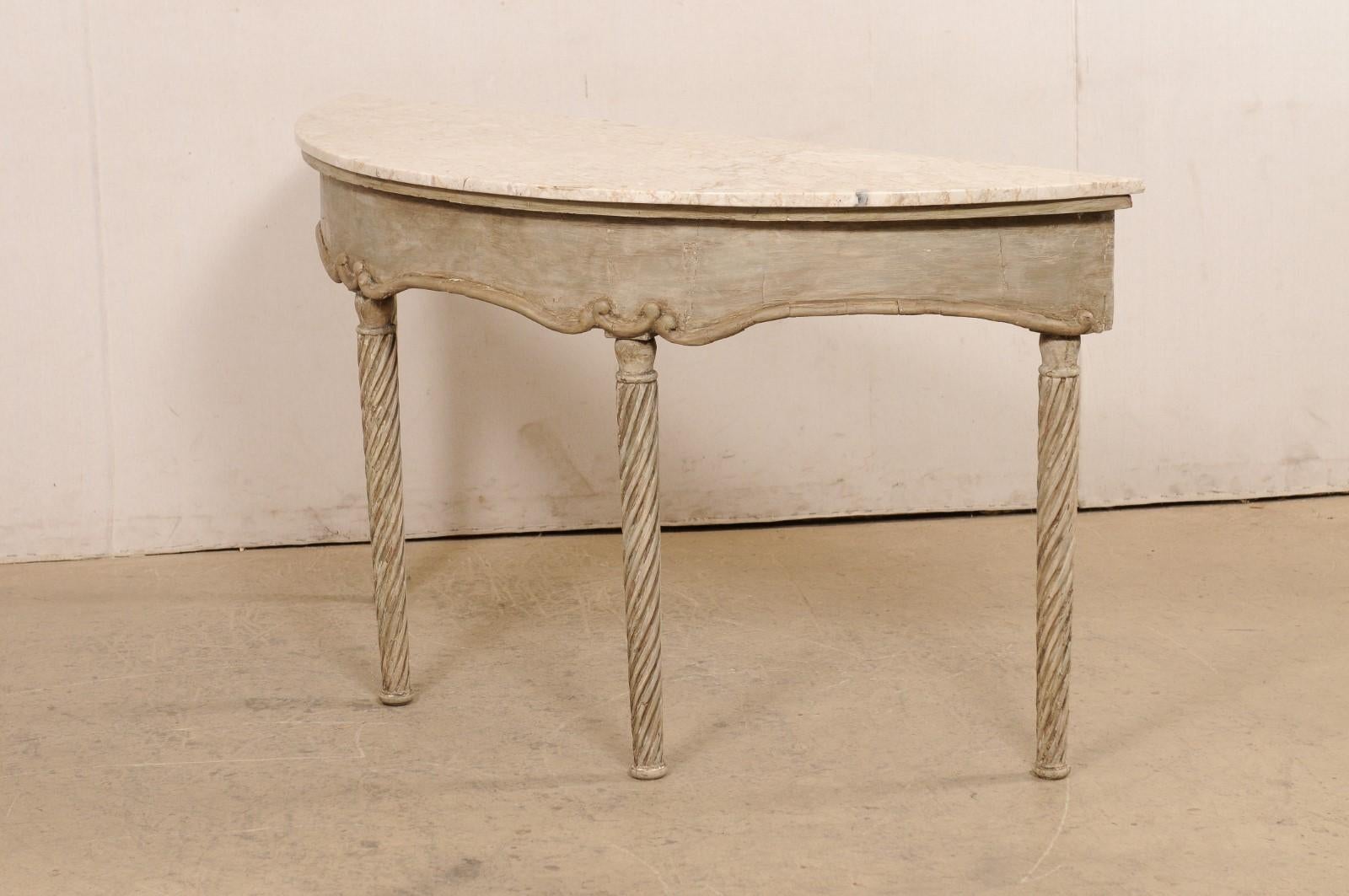 18th Century French Marble Top Console w/Spiral Carved Legs, Oblong Demi-Shaped For Sale 7