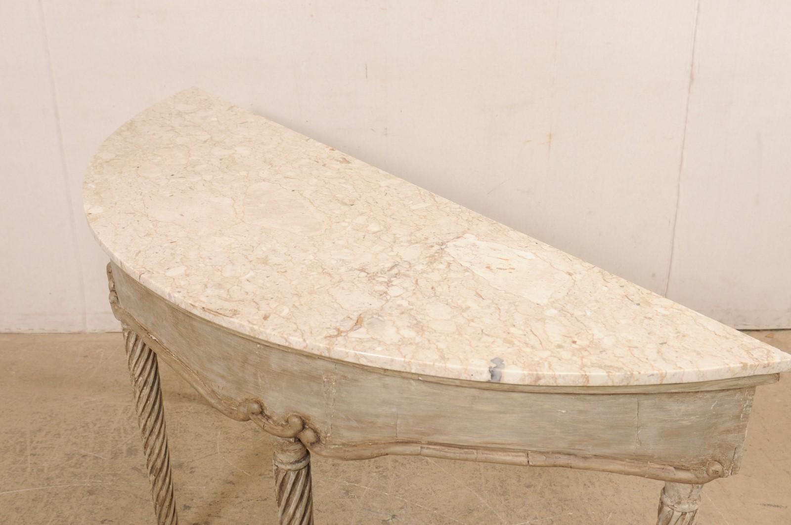 18th Century French Marble Top Console w/Spiral Carved Legs, Oblong Demi-Shaped For Sale 8