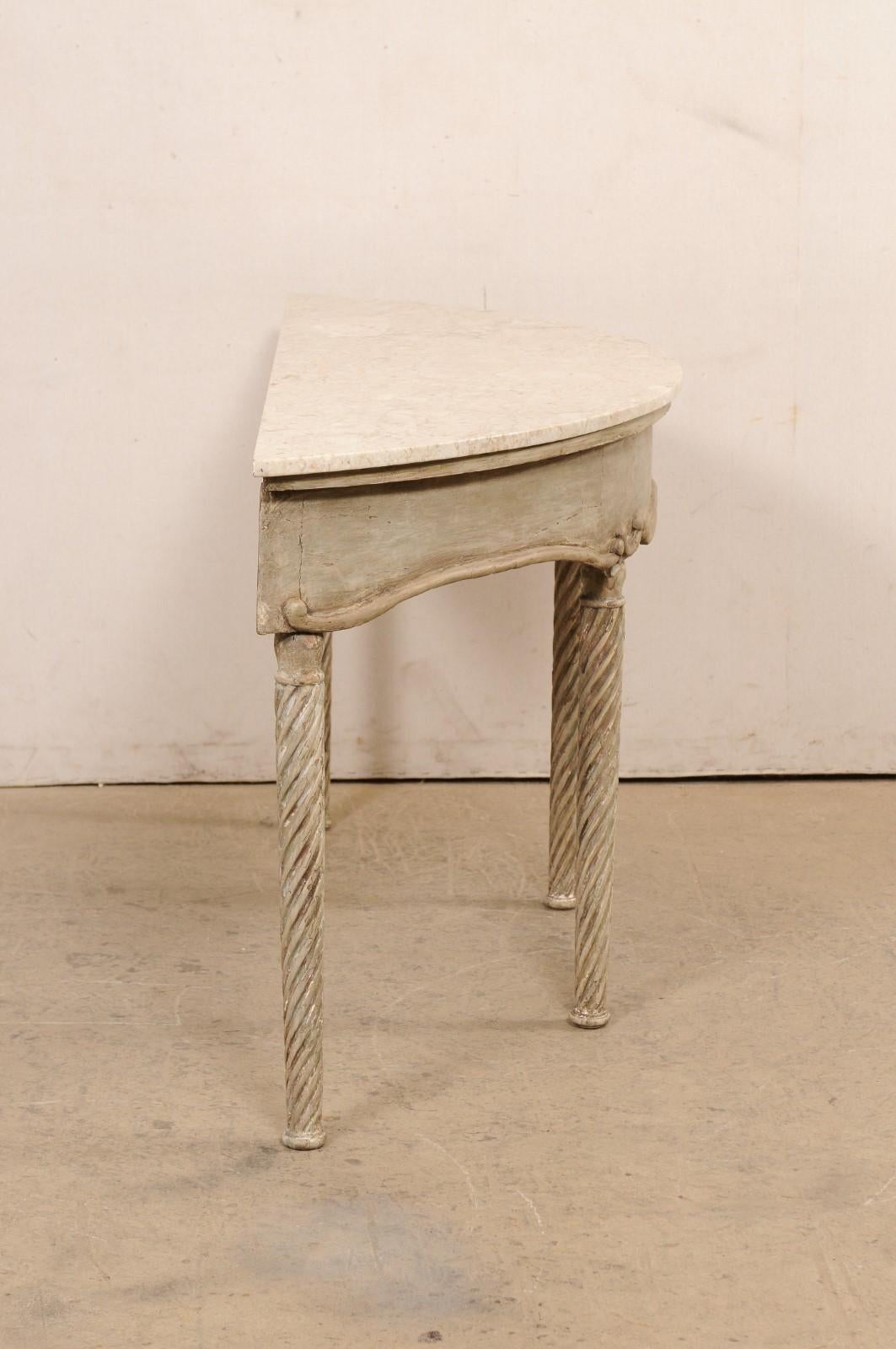 18th Century French Marble Top Console w/Spiral Carved Legs, Oblong Demi-Shaped For Sale 2