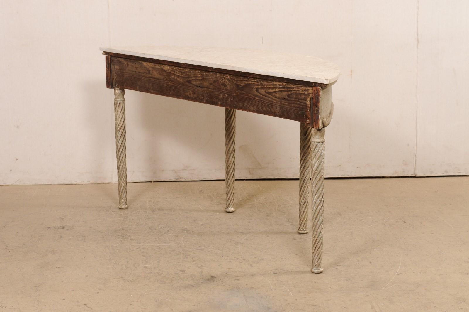 18th Century French Marble Top Console w/Spiral Carved Legs, Oblong Demi-Shaped For Sale 3