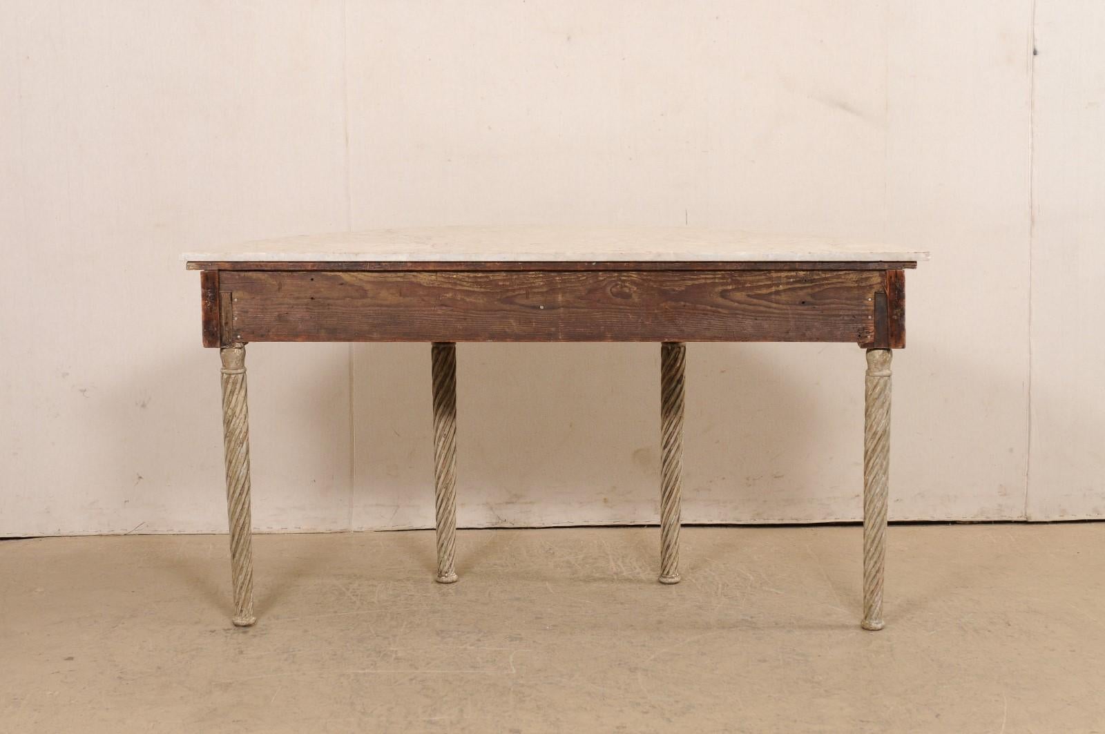 18th Century French Marble Top Console w/Spiral Carved Legs, Oblong Demi-Shaped For Sale 4