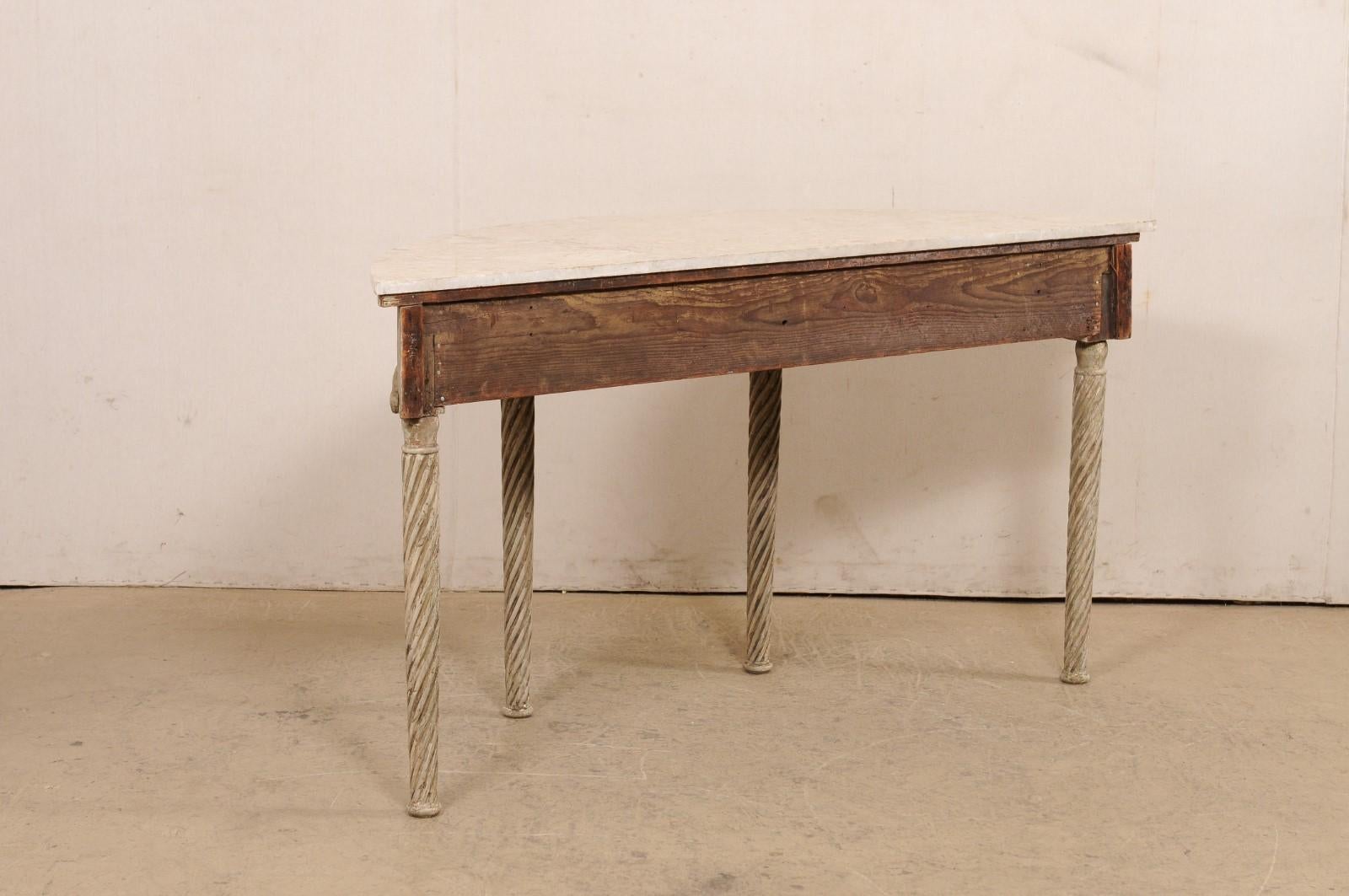 18th Century French Marble Top Console w/Spiral Carved Legs, Oblong Demi-Shaped For Sale 5