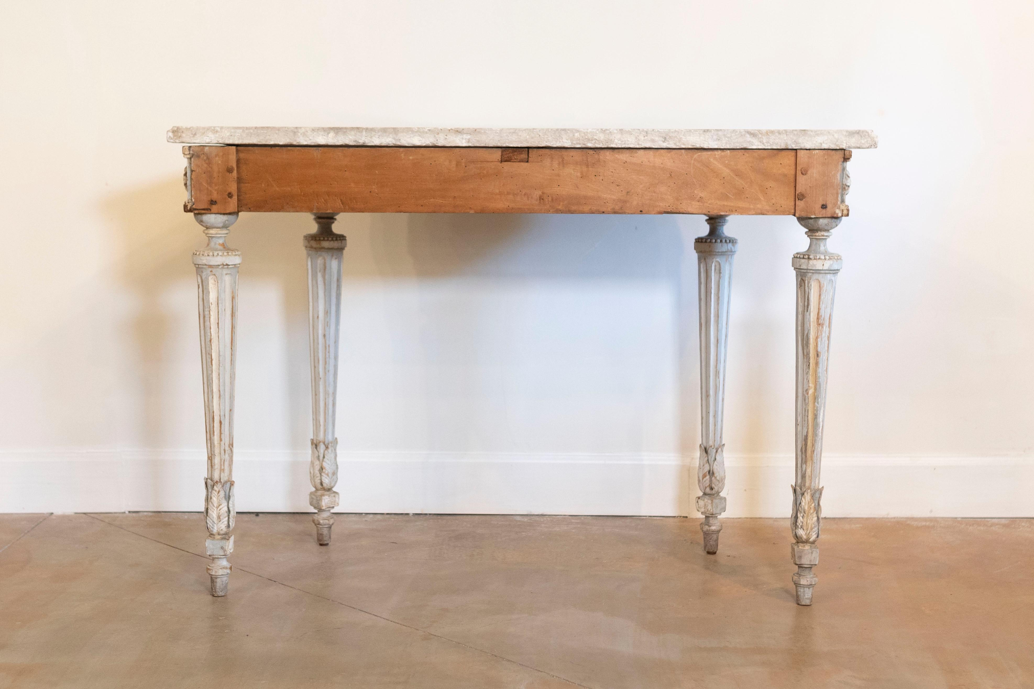 18th Century and Earlier 18th Century French Marble Top Demi Lune Console Table For Sale