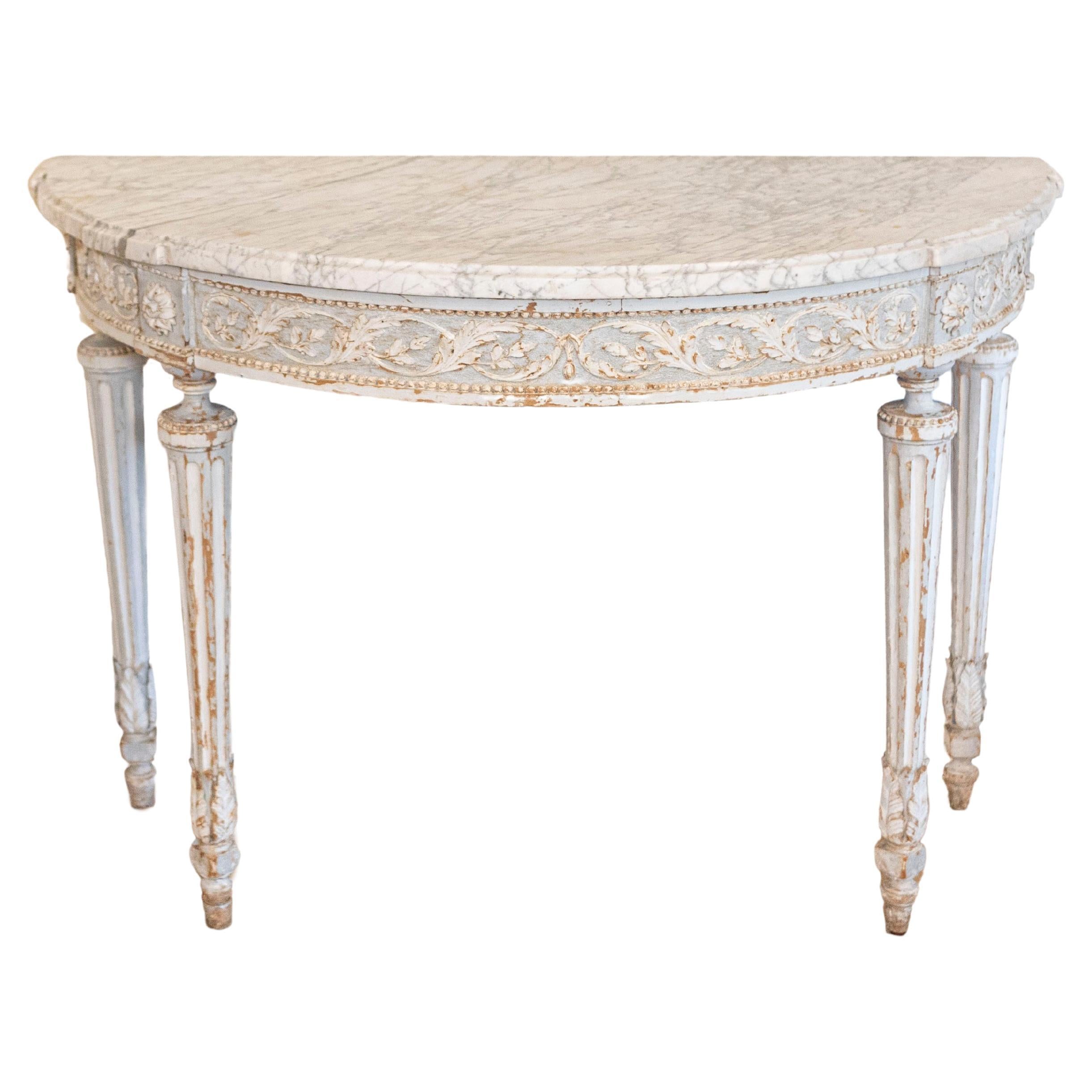 18th Century French Marble Top Demi Lune Console Table