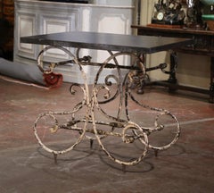 18th C. French Painted Iron Pastry Table with Bronze Mounts and Black Marble Top