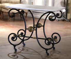 18th Century French Marble Top Painted Iron Pastry Table with Bronze Mounts