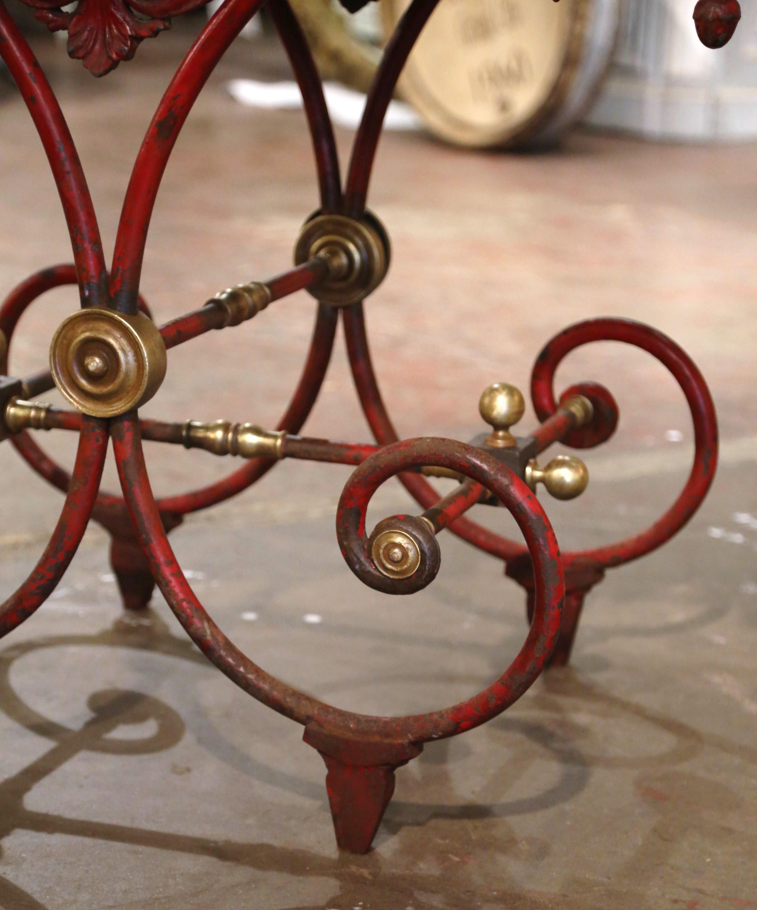 18th Century French Marble Top Red Painted Iron Pastry Table with Bronze Mounts For Sale 5