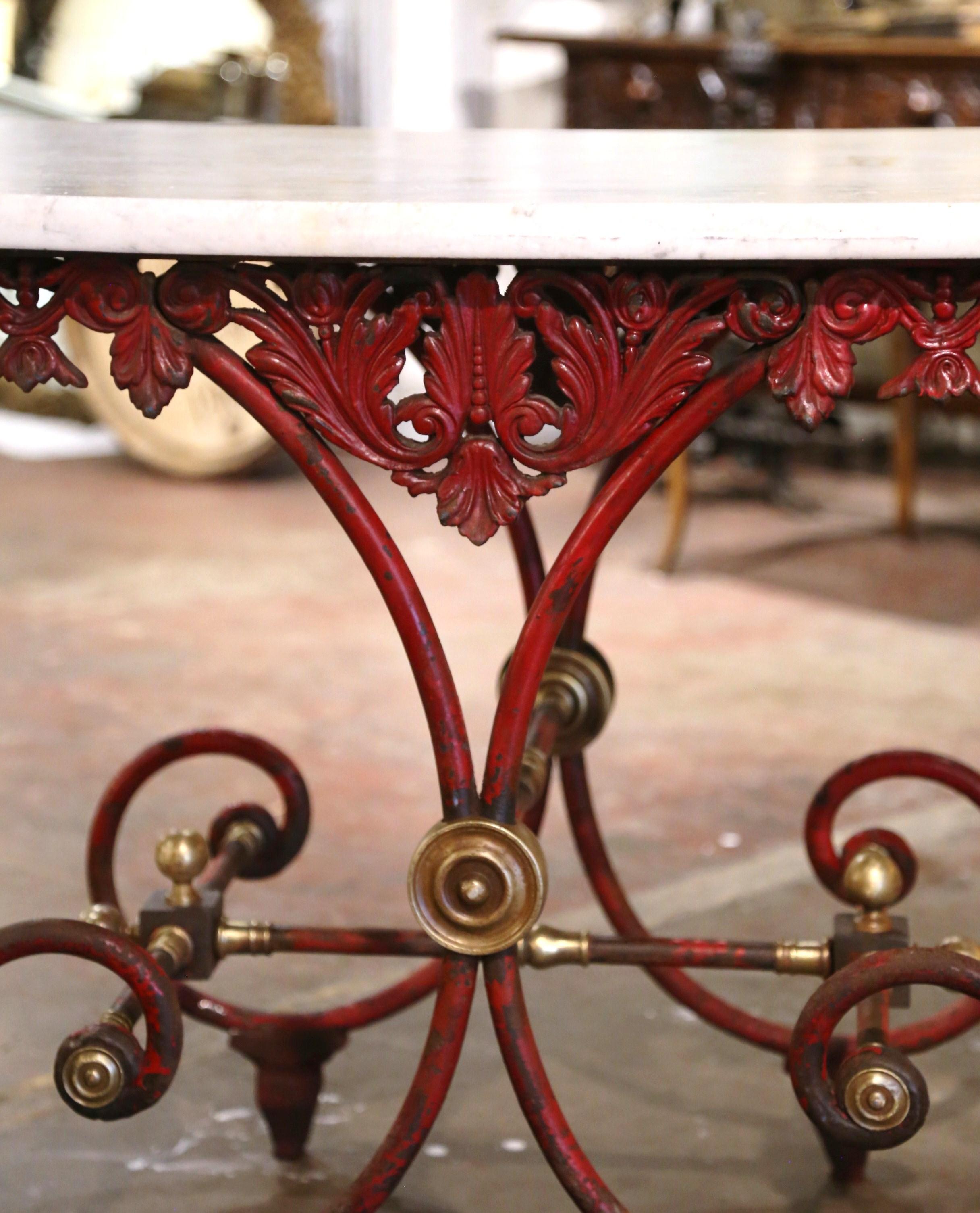 18th Century French Marble Top Red Painted Iron Pastry Table with Bronze Mounts For Sale 8