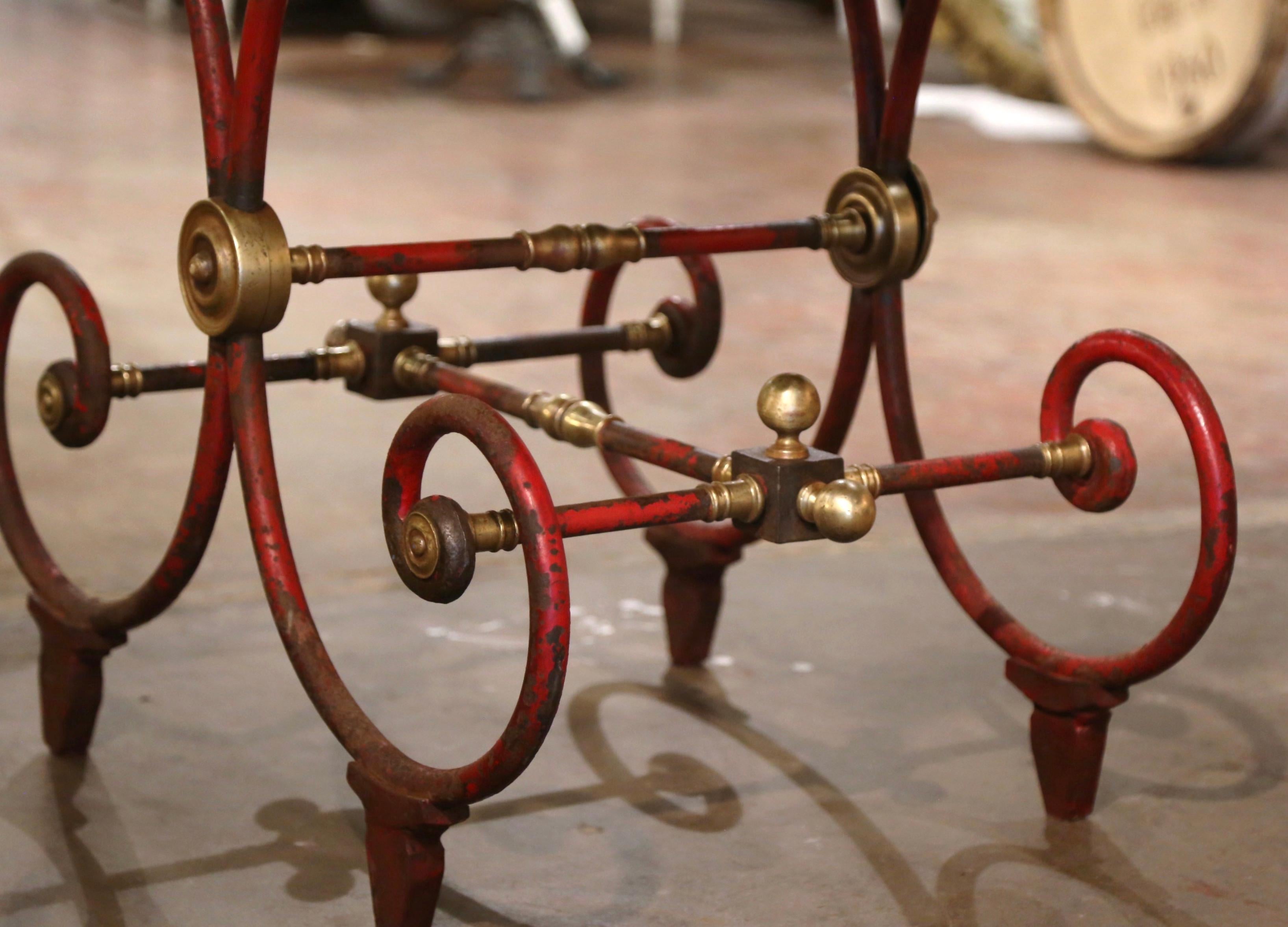 18th Century French Marble Top Red Painted Iron Pastry Table with Bronze Mounts For Sale 11