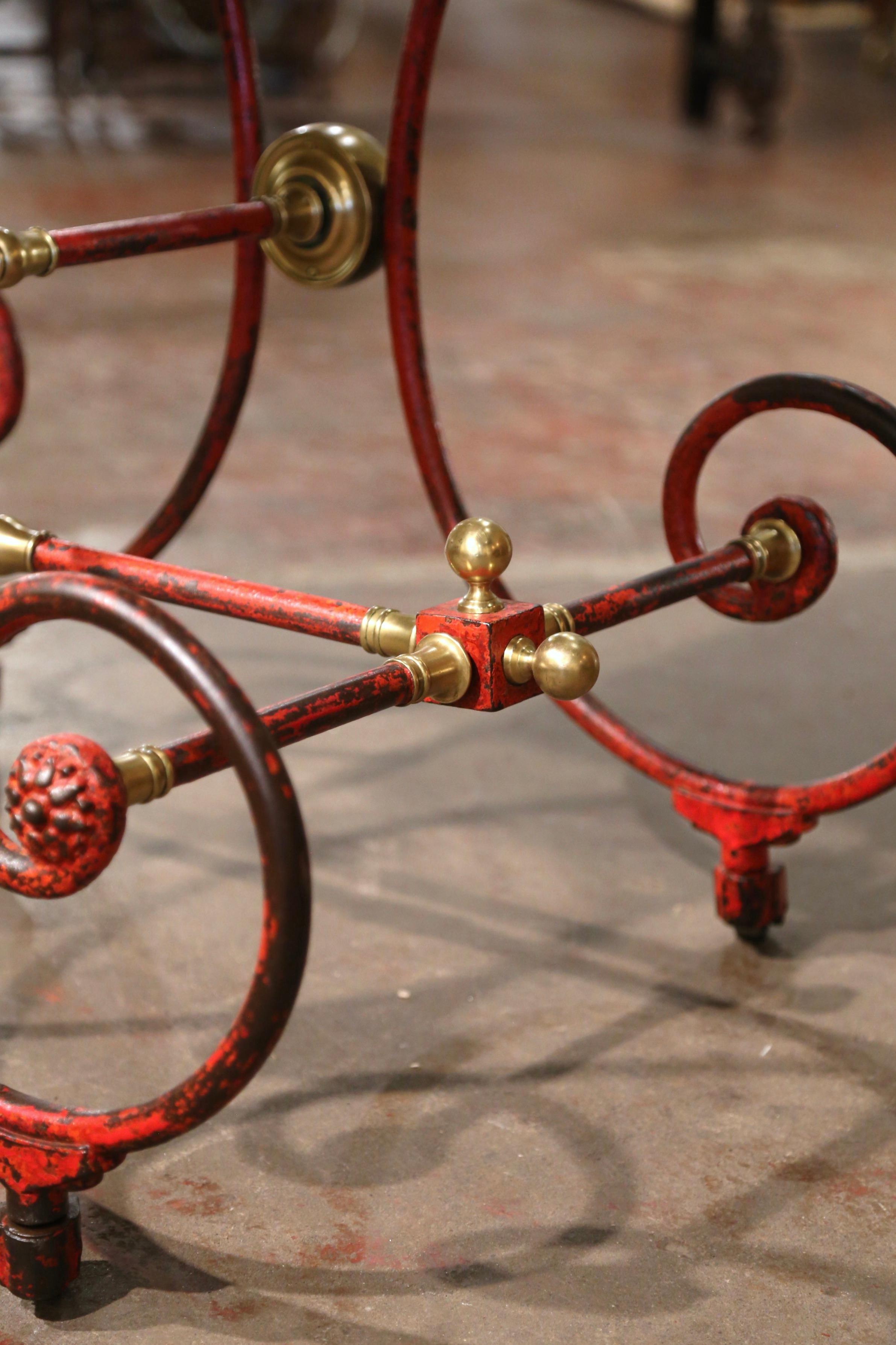 18th Century French Marble Top Red Painted Iron Pastry Table with Bronze Mounts 3
