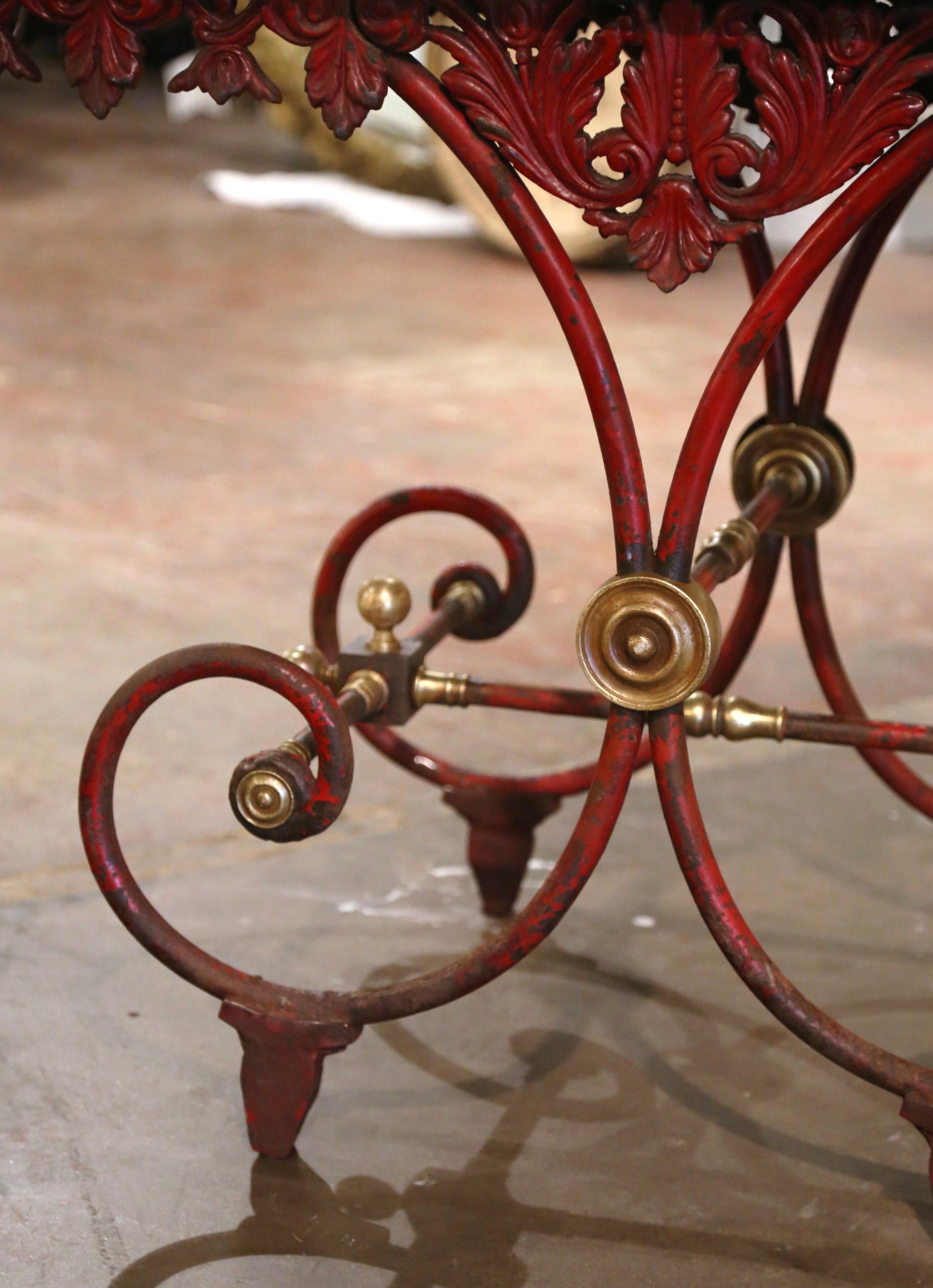 18th Century French Marble Top Red Painted Iron Pastry Table with Bronze Mounts For Sale 5