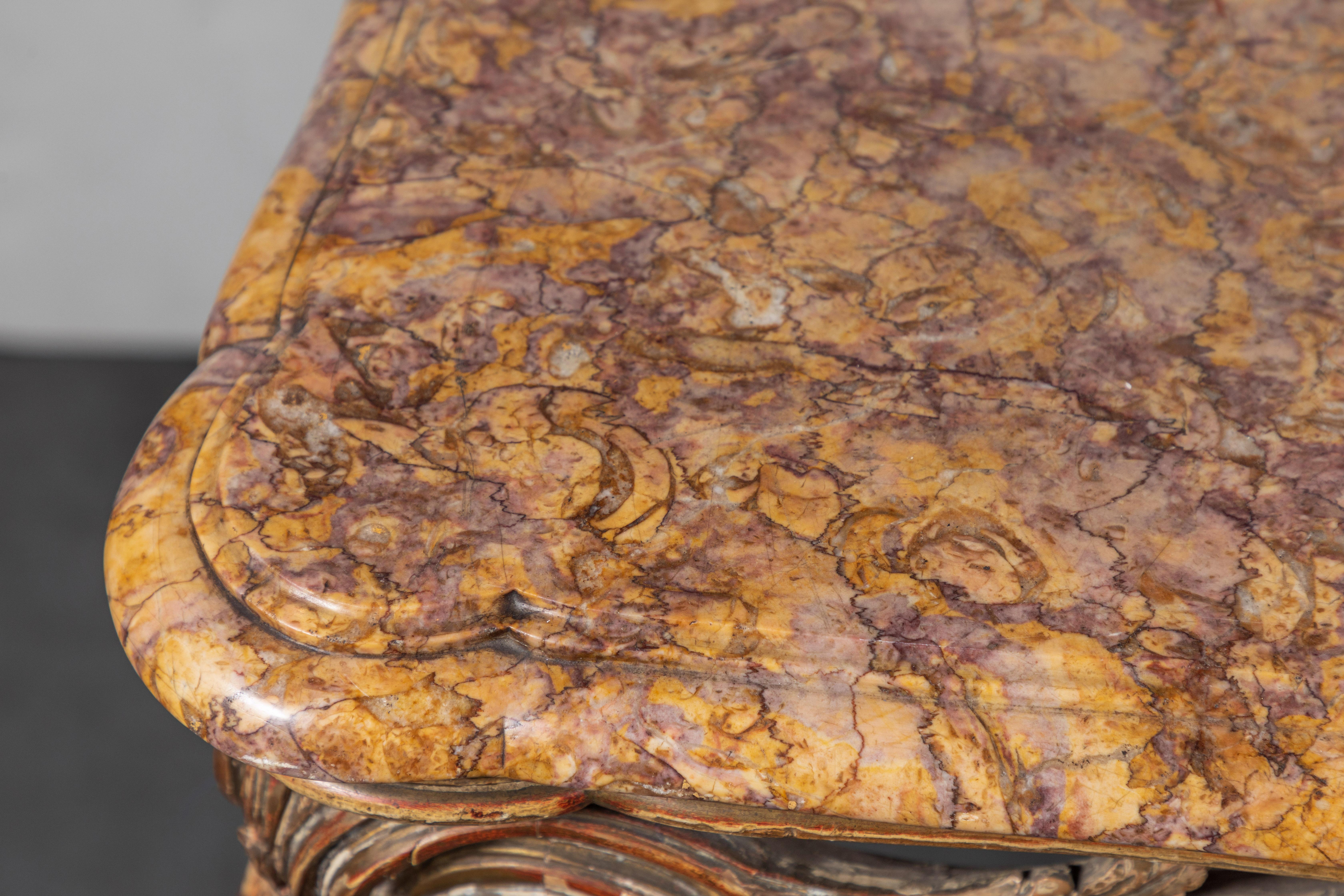 18. Jahrhundert, Französisch, Tisch mit Marmorplatte (Handgeschnitzt)