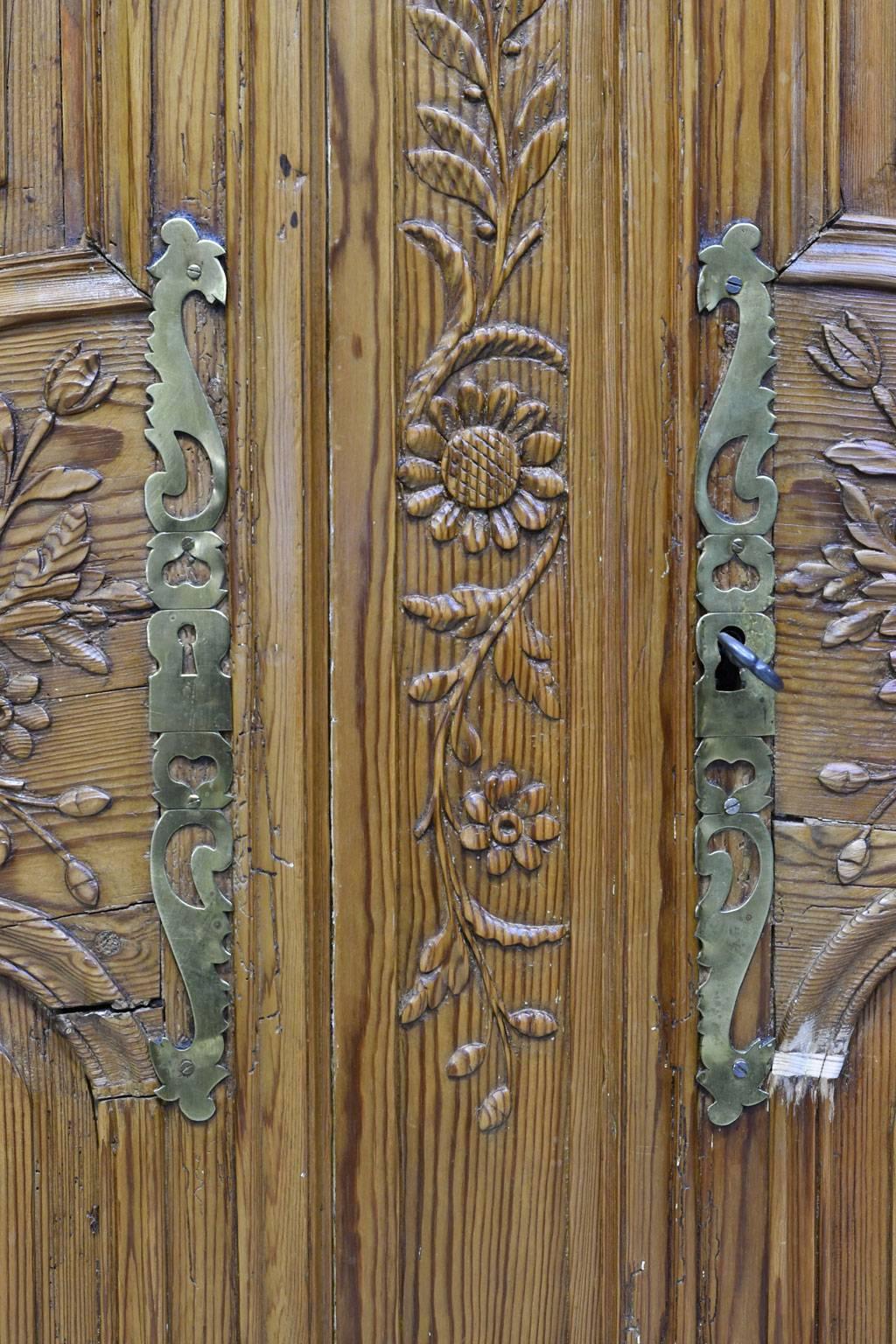 18th Century French Marriage Armoire in Pitch Pine from Normandy 2