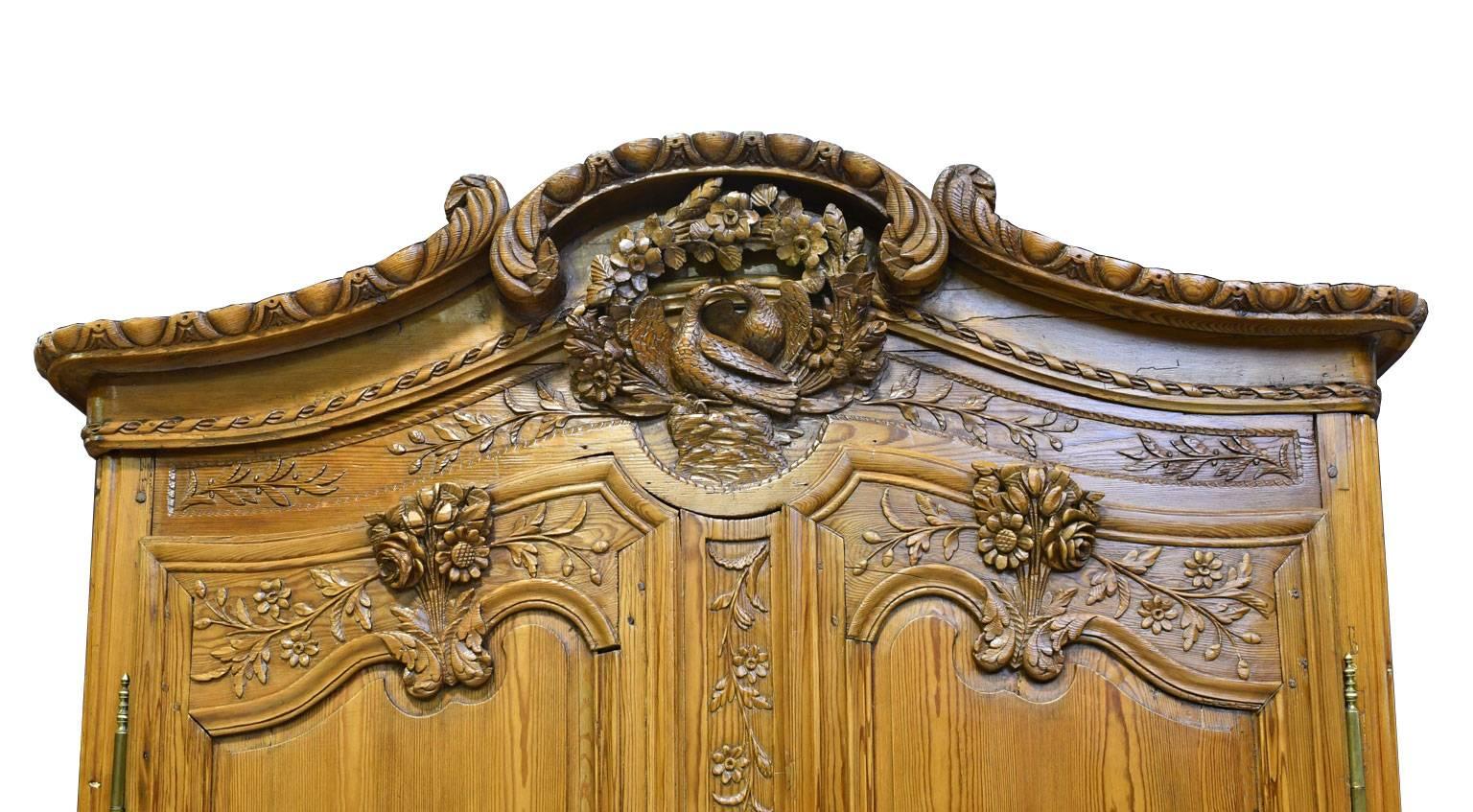 18th Century French Marriage Armoire in Pitch Pine from Normandy 6