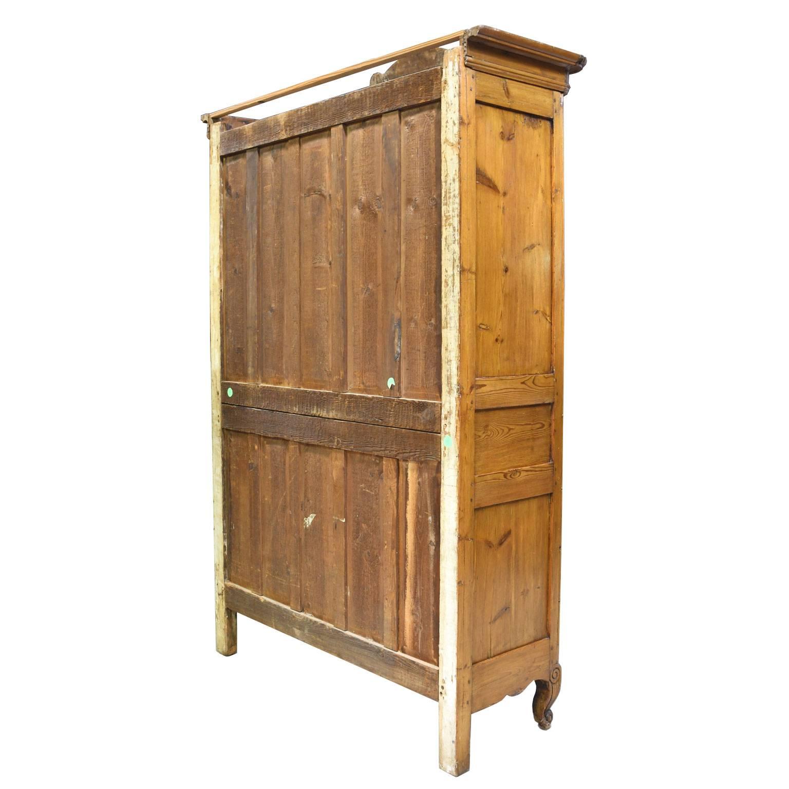 French Provincial 18th Century French Marriage Armoire in Pitch Pine from Normandy