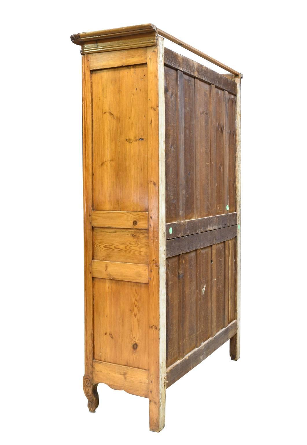 Hand-Carved 18th Century French Marriage Armoire in Pitch Pine from Normandy