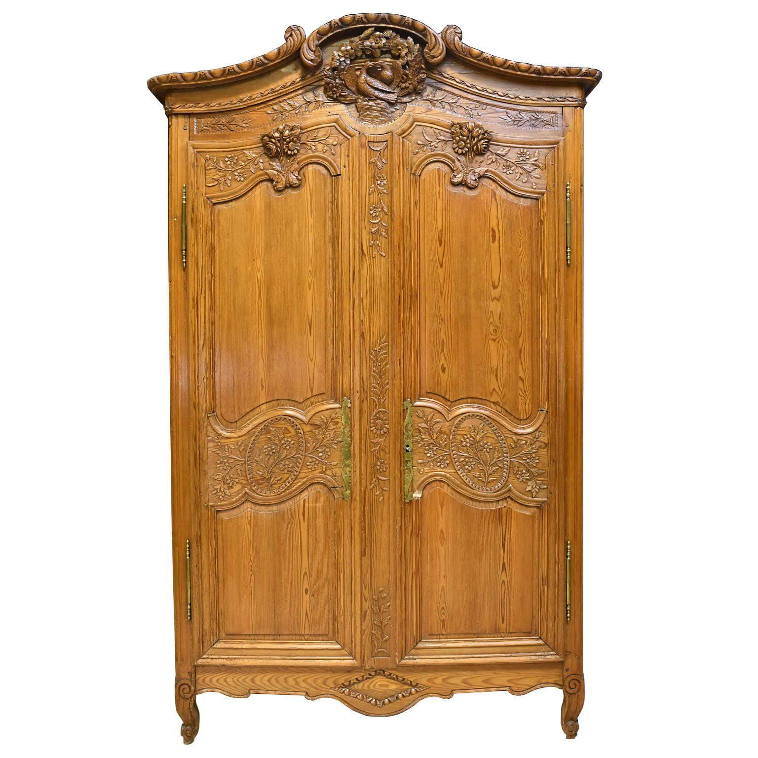 18th Century French Marriage Armoire in Pitch Pine from Normandy