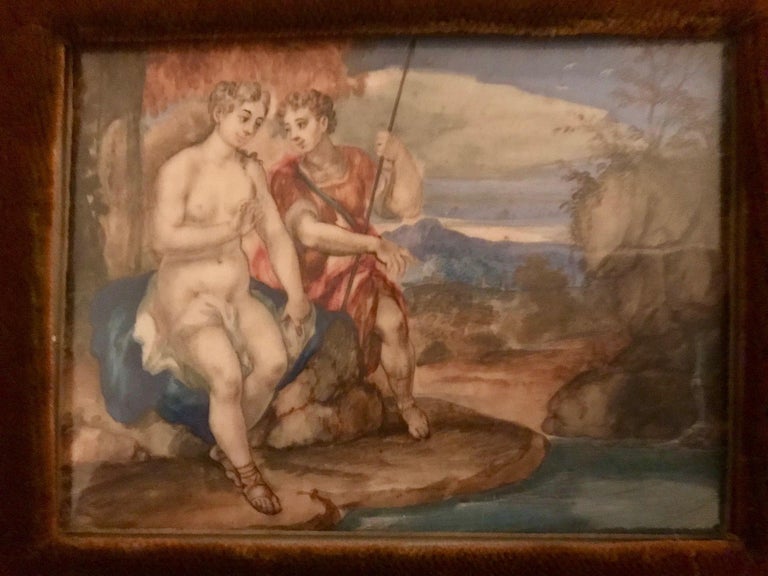 Bone 18th Century French Miniature Genre Painting For Sale