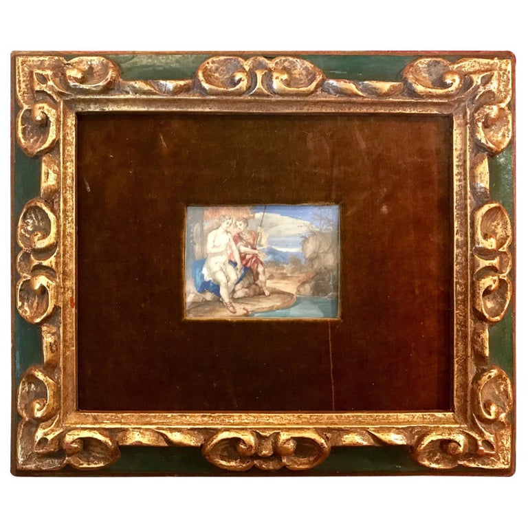 18th Century French Miniature Genre Painting For Sale