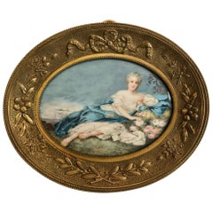 18th Century French Miniature Genre Painting in Ormolu Frame