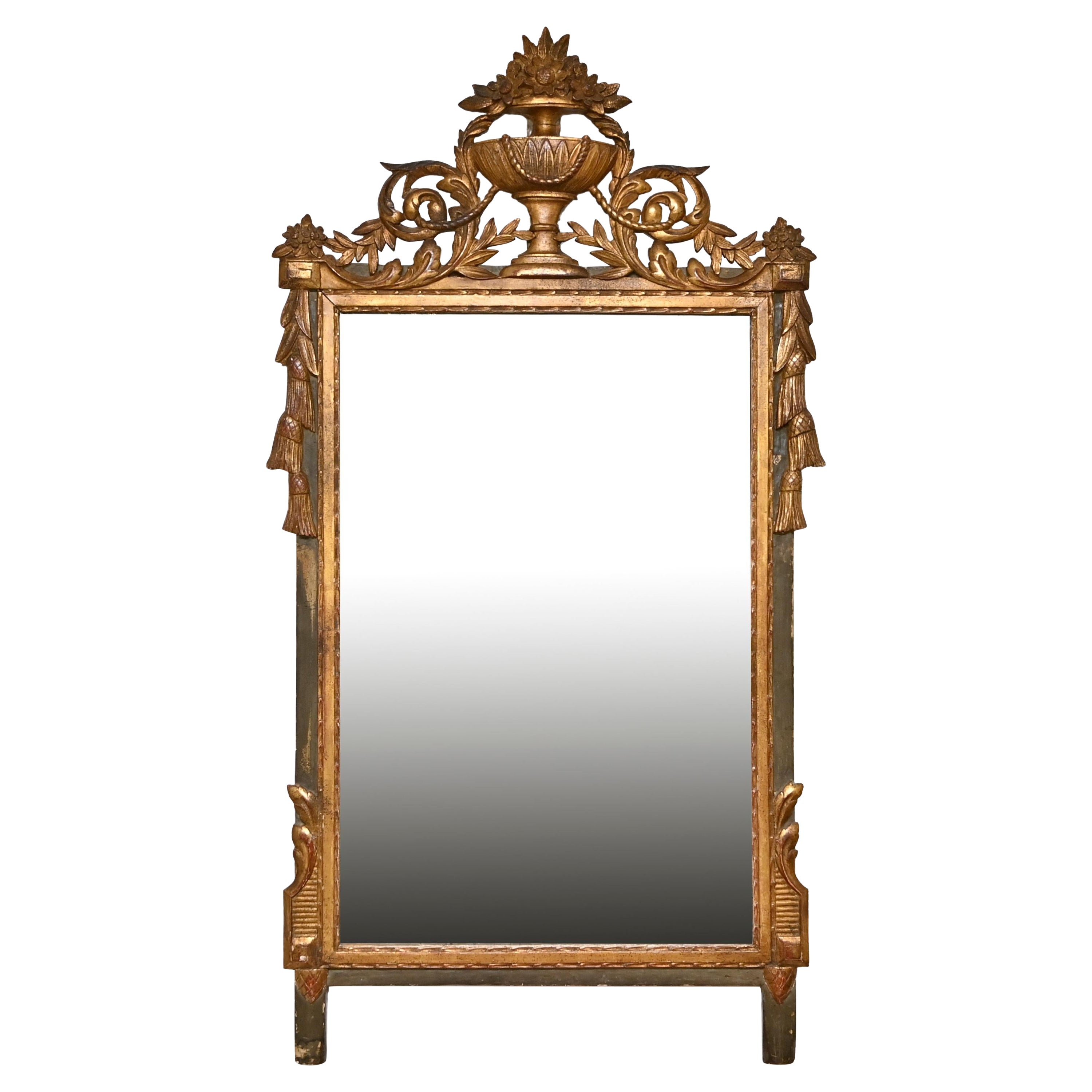 18th Century French Mirror Louis Seize Gilded Wood Carved Original Mirror Glass