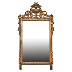 18th Century French Mirror Louis Seize Gilded Wood Carved Original Mirror Glass