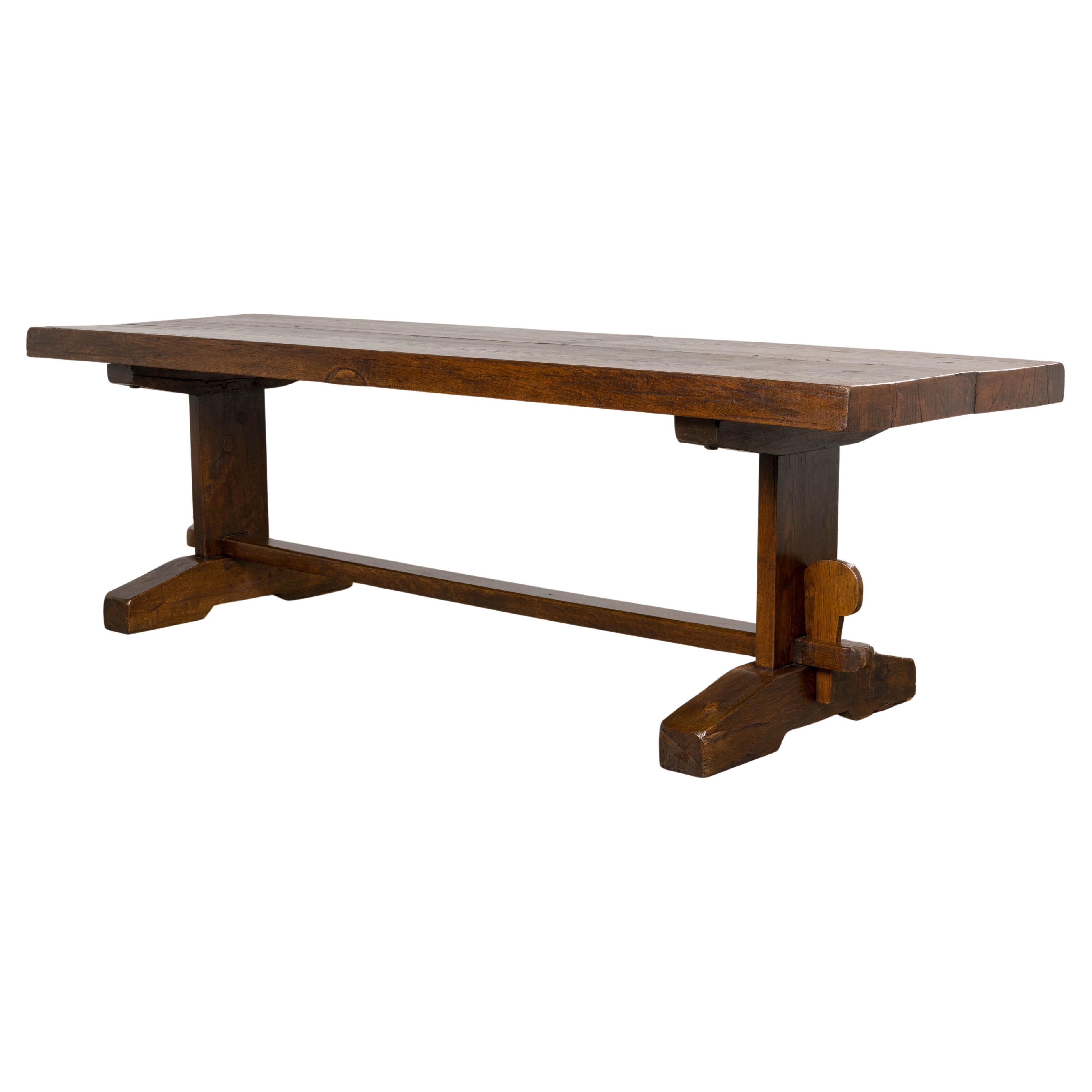 18th Century French Monastery Oak Trestle Dining Table en venta