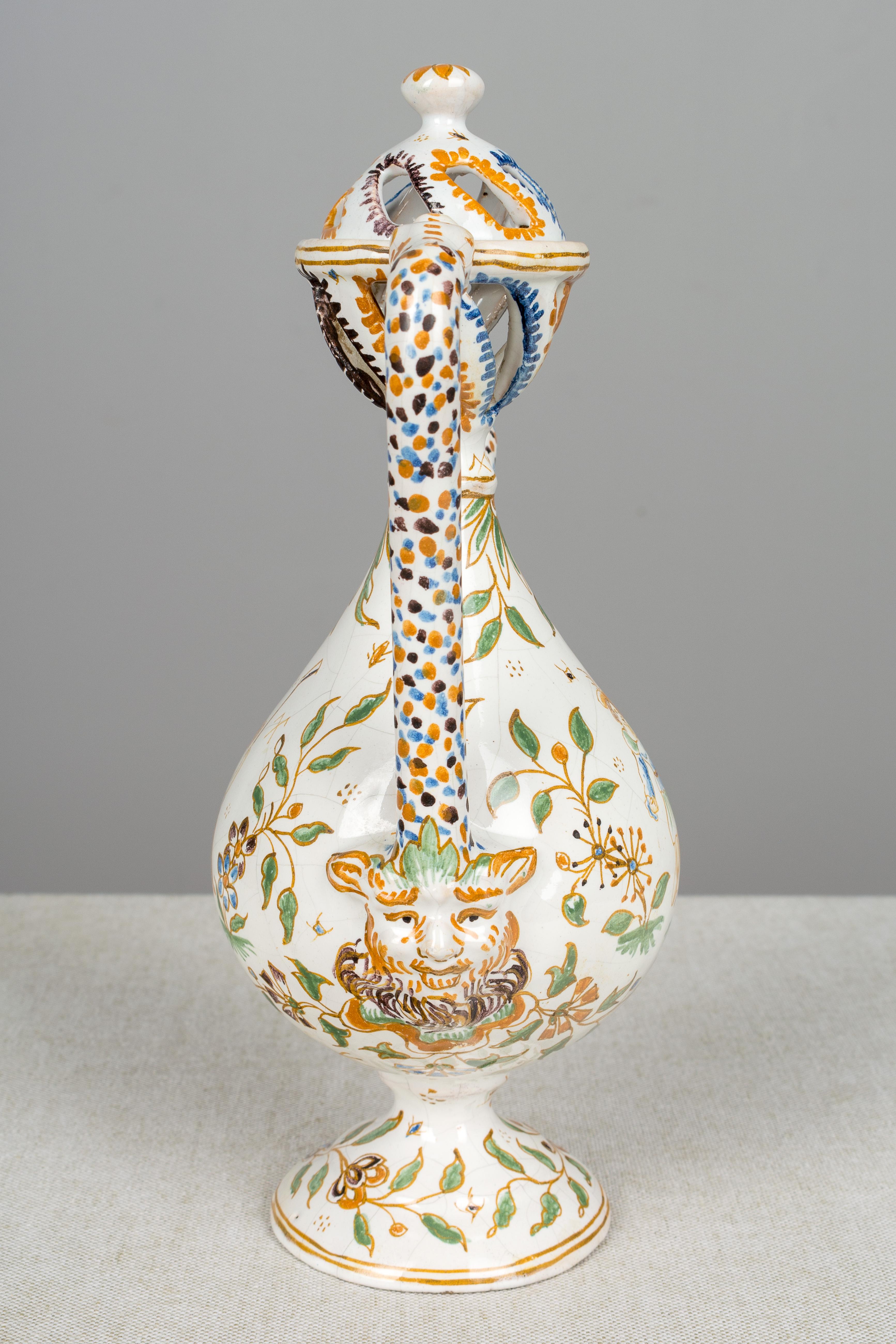 Hand-Painted 18th Century French Moustiers Faience Ewer