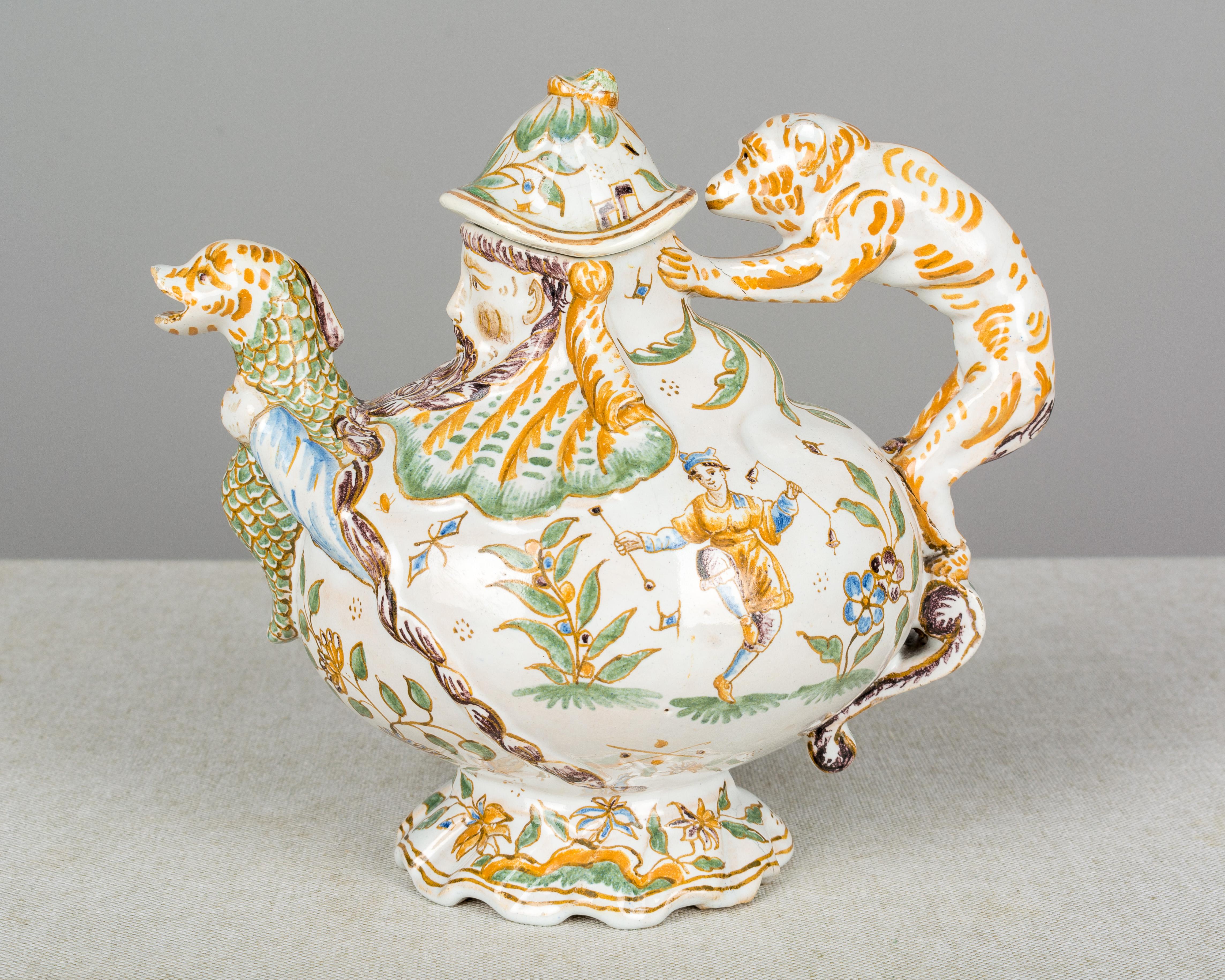 French Provincial 18th Century French Moustiers Faience Teapot