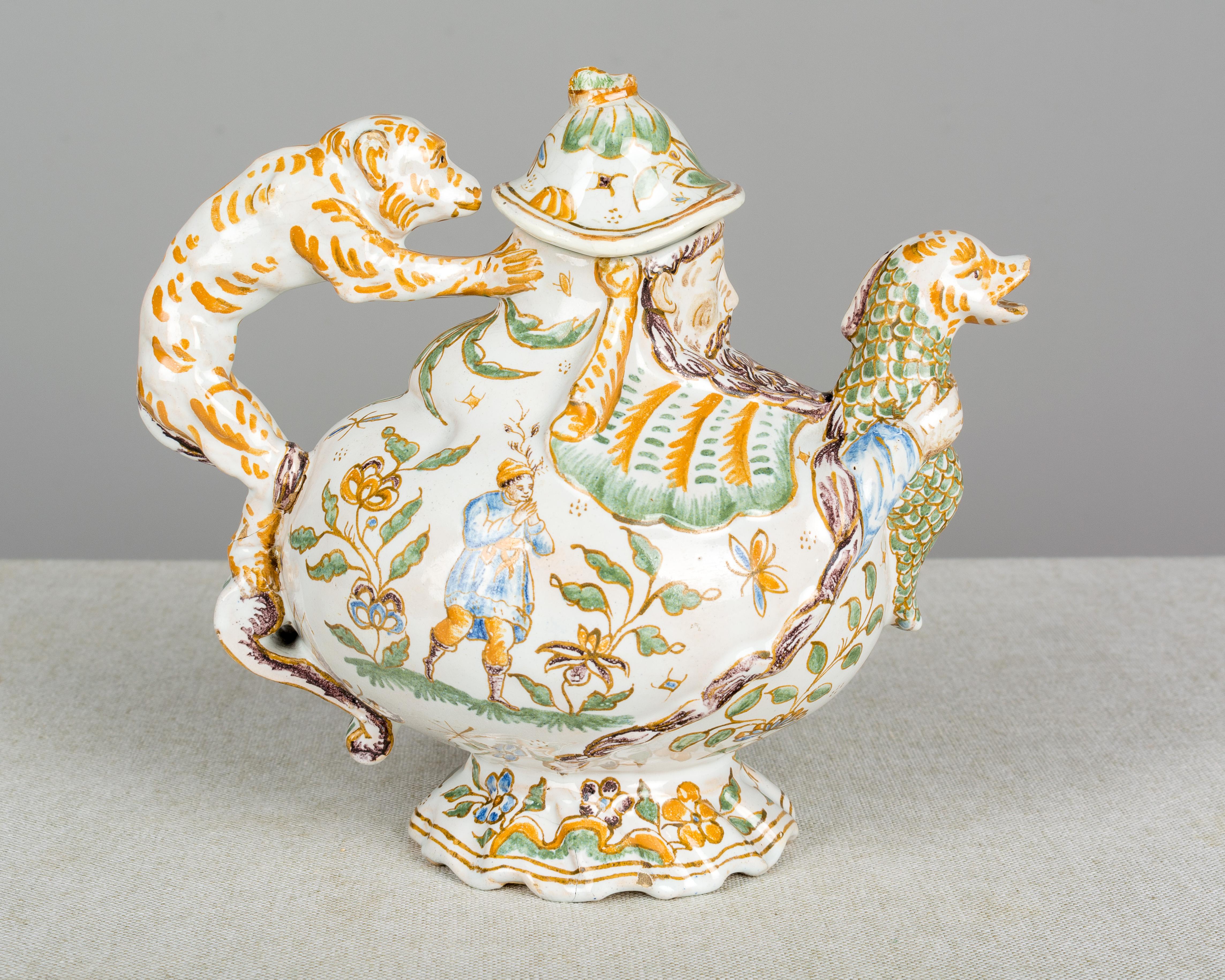 Hand-Painted 18th Century French Moustiers Faience Teapot