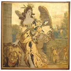 18th Century French Mythological Tapestry, with the Deity Ceres & a Lion