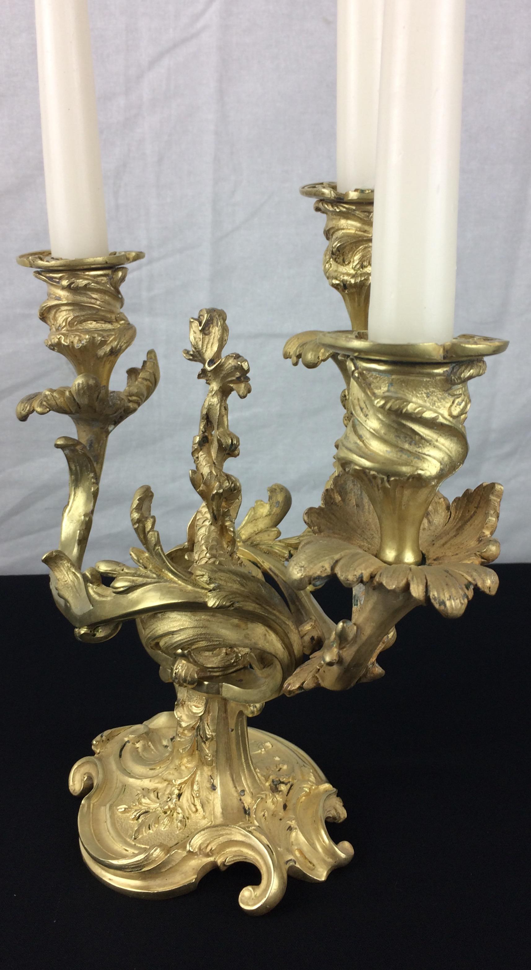 Pair of 19th Century French Gilt Bronze Candelabras, Napoleon III Style  For Sale 6