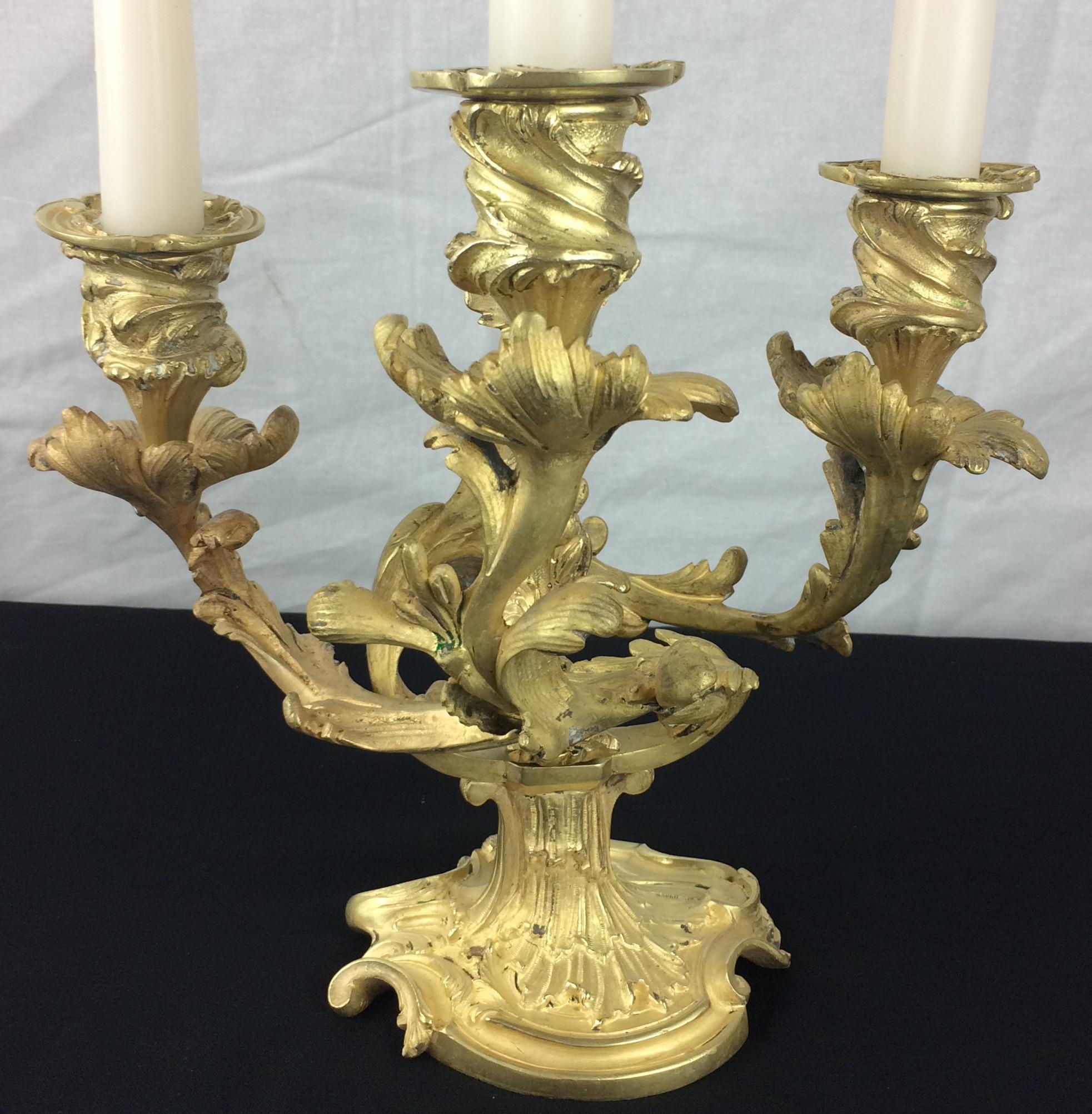 Pair of 19th Century French Gilt Bronze Candelabras, Napoleon III Style  In Good Condition For Sale In Miami, FL