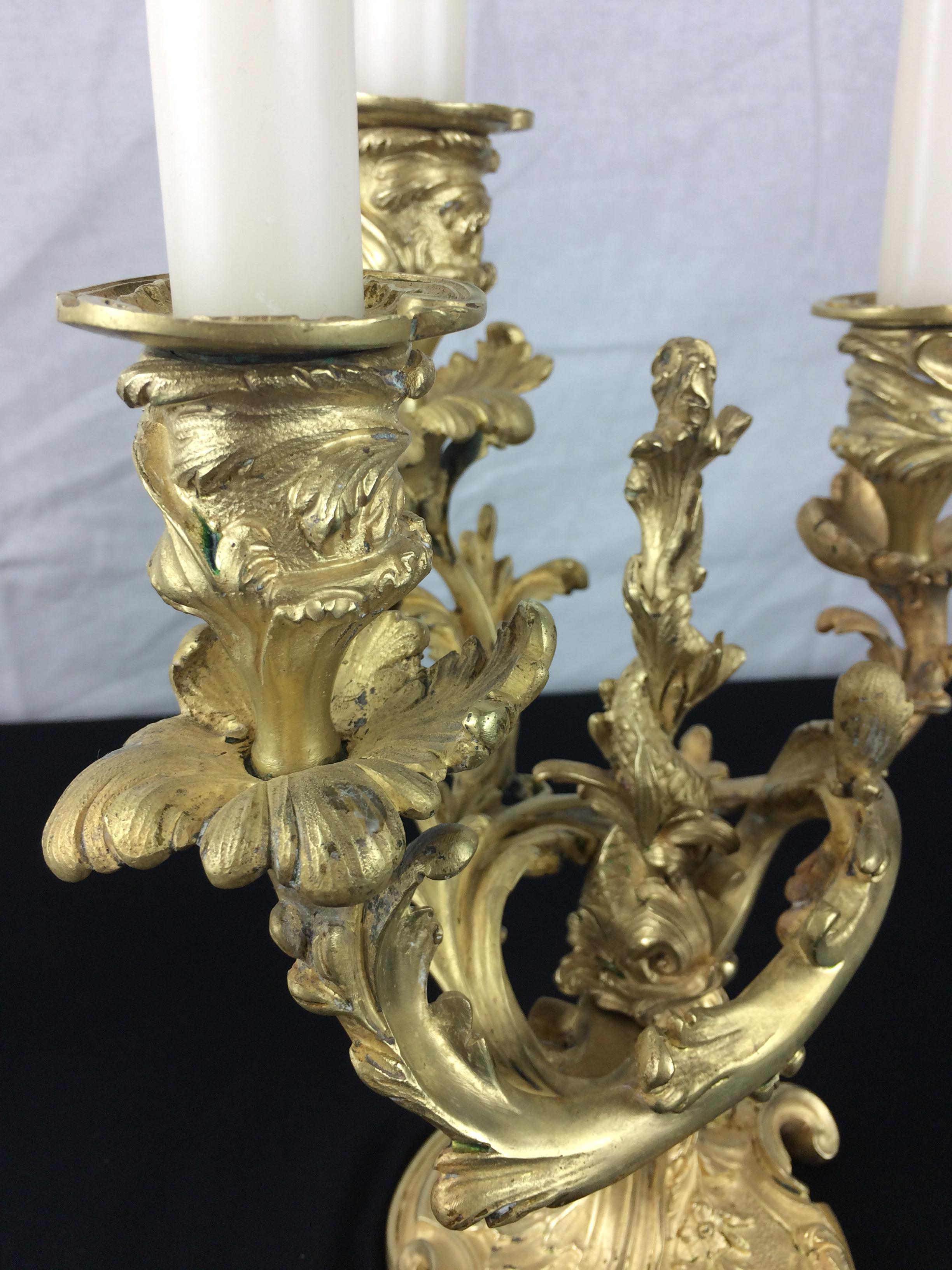 Pair of 19th Century French Gilt Bronze Candelabras, Napoleon III Style  For Sale 5