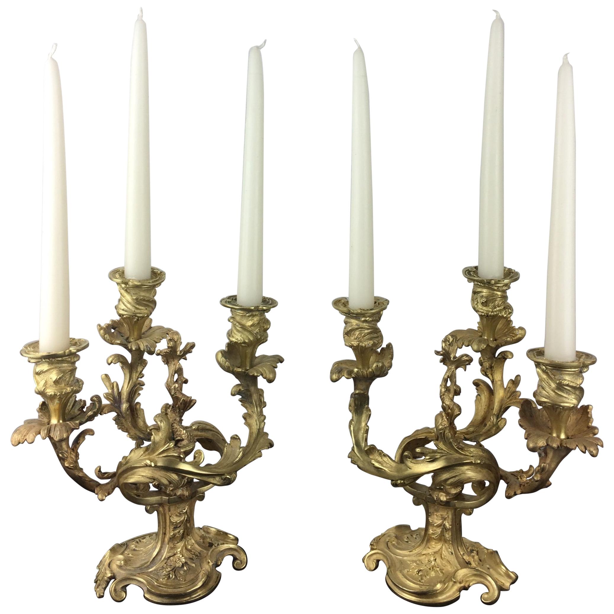 Pair of 19th Century French Gilt Bronze Candelabras, Napoleon III Style  For Sale