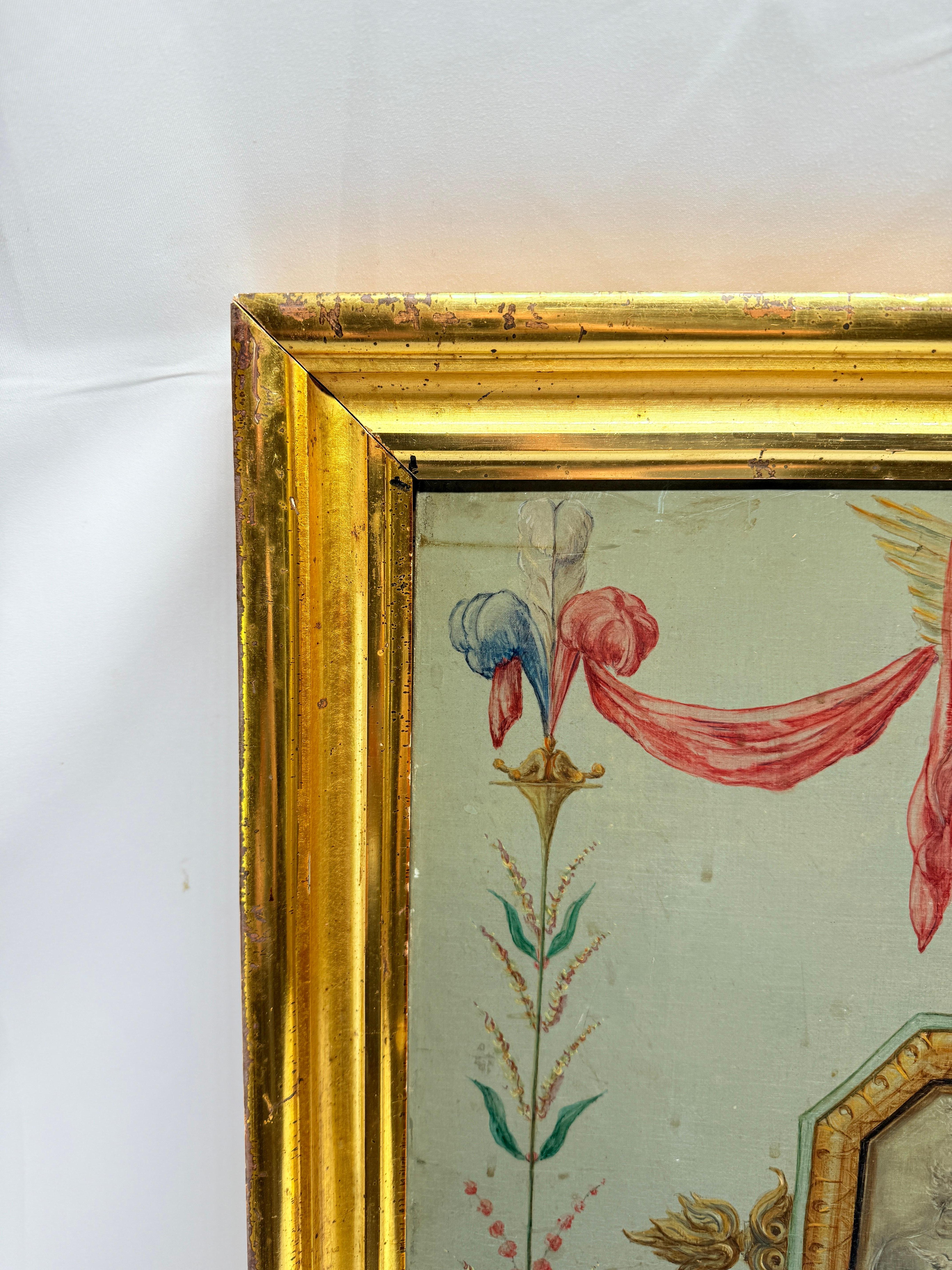 18th Century French Neoclassical Hand-Painted Panel on Canvas In Good Condition For Sale In Atlanta, GA