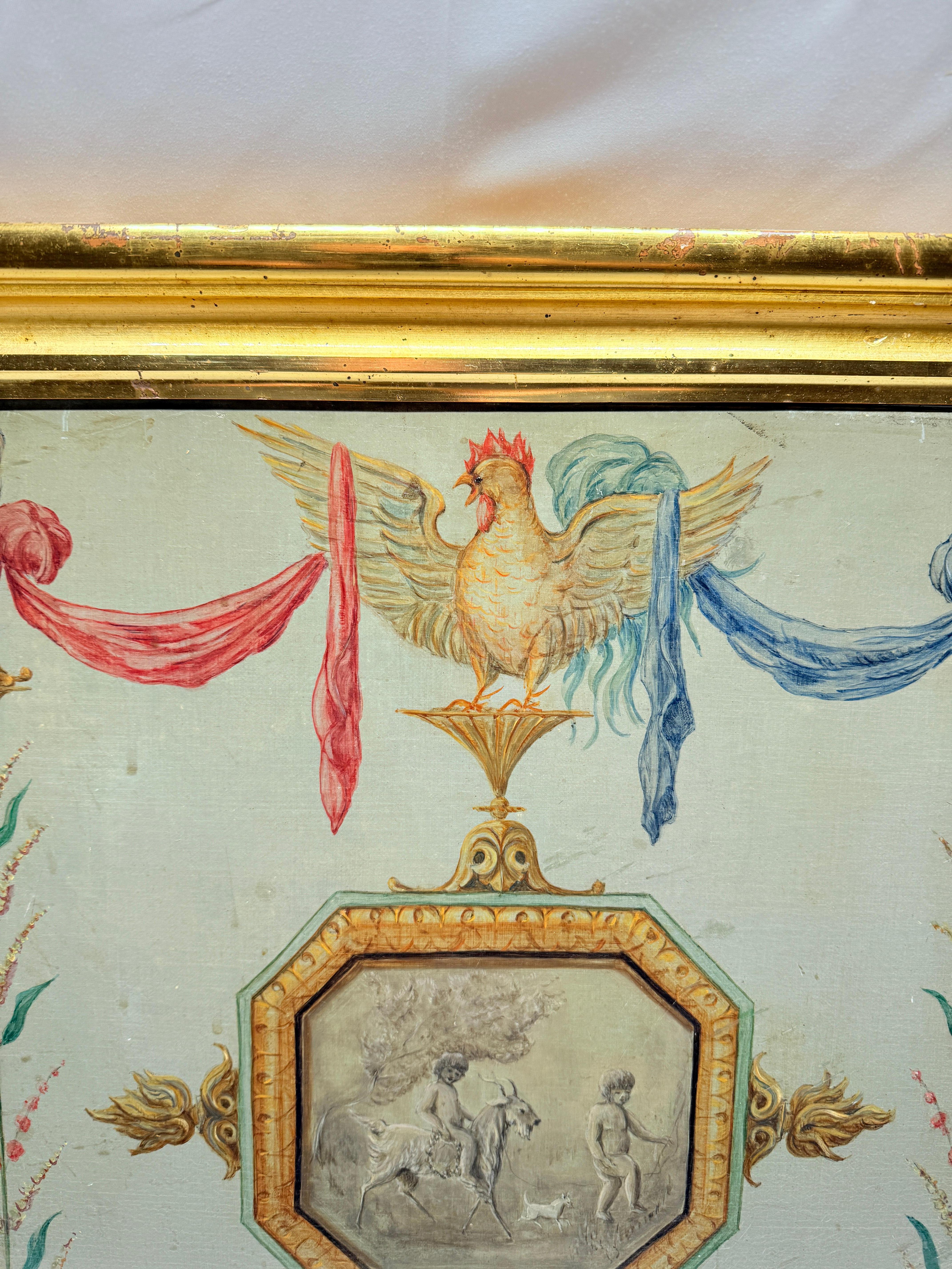 18th Century French Neoclassical Hand-Painted Panel on Canvas For Sale 1