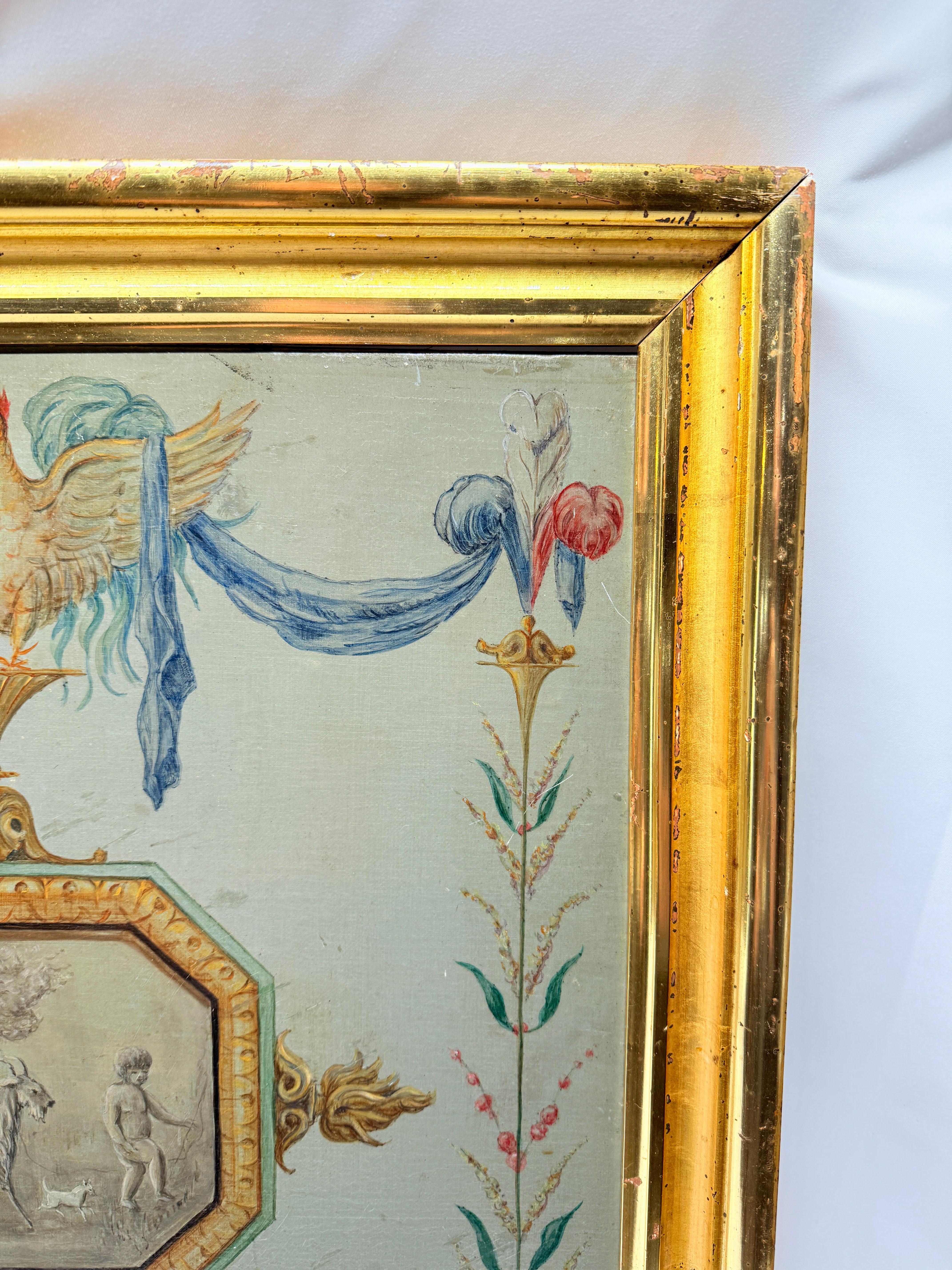 18th Century French Neoclassical Hand-Painted Panel on Canvas For Sale 2